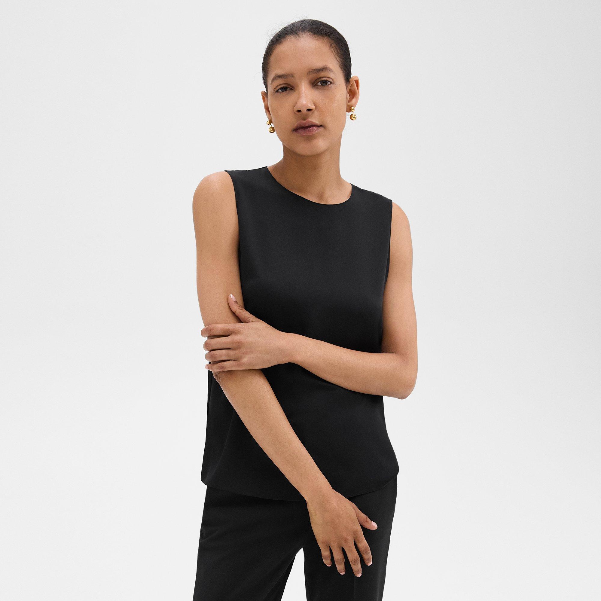 Black Silk Georgette Shell Top | Theory