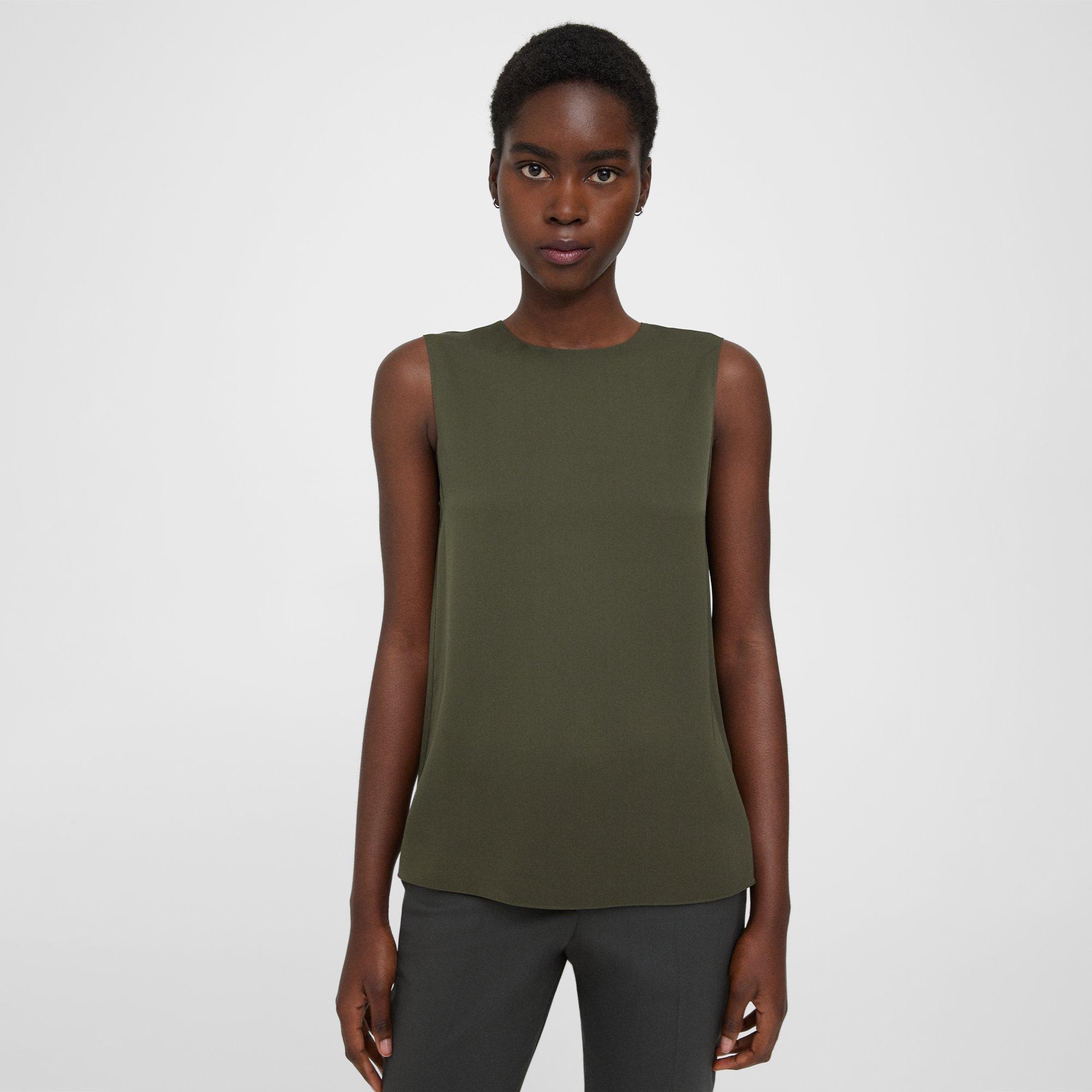 Green Silk Georgette Shell Top | Theory