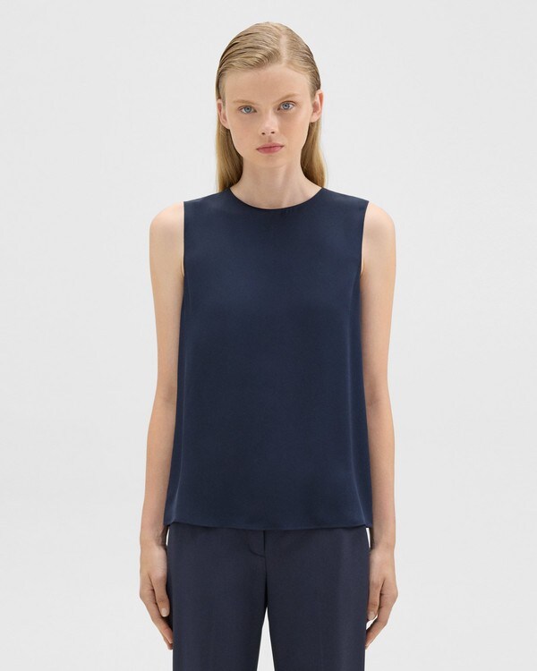 22SS 띠어리 쉘 탑, 실크 조젯 Theory Shell Top in Silk Georgette,NOCTURNE NAVY