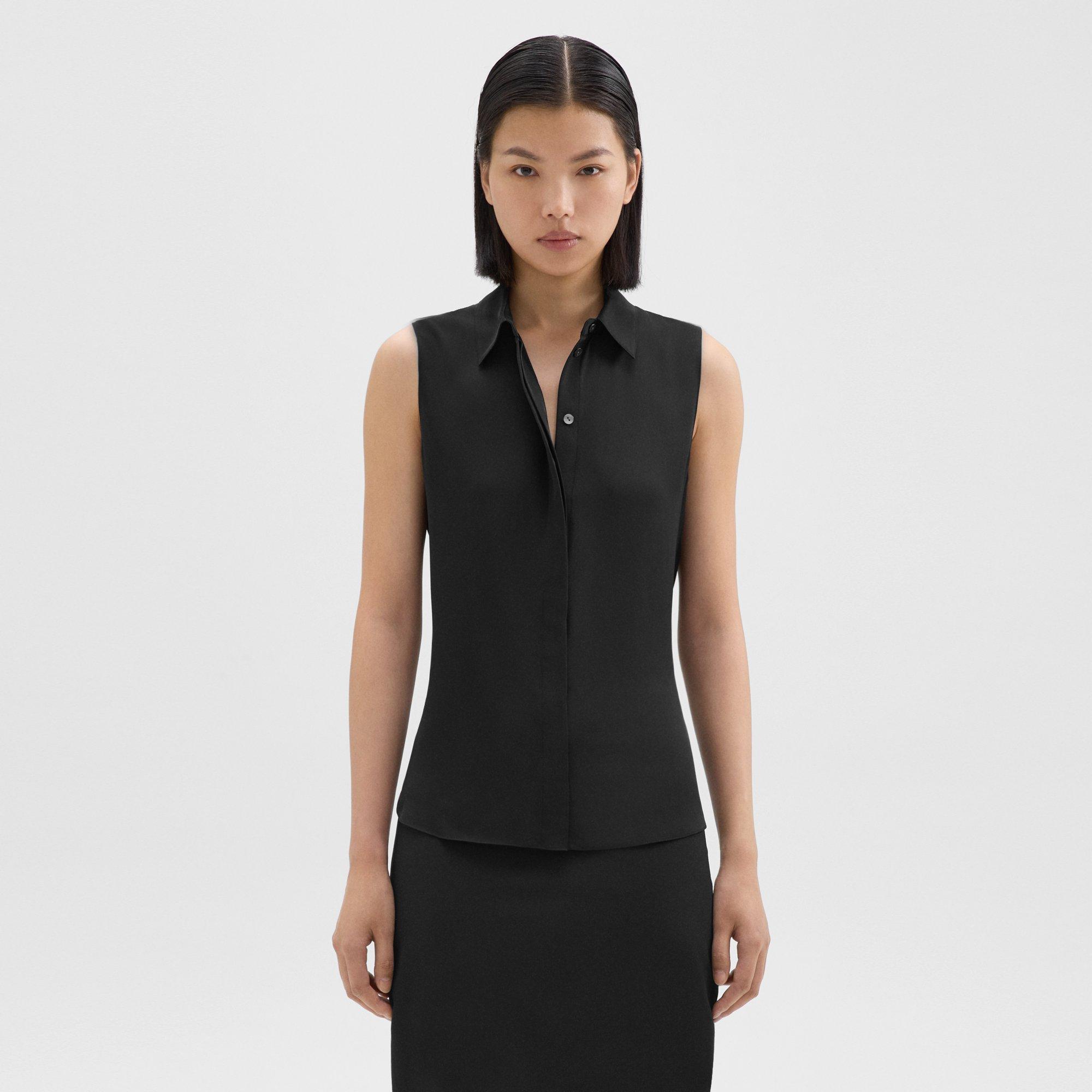 Theory Fitted Sleeveless Shirt in Silk Georgette
