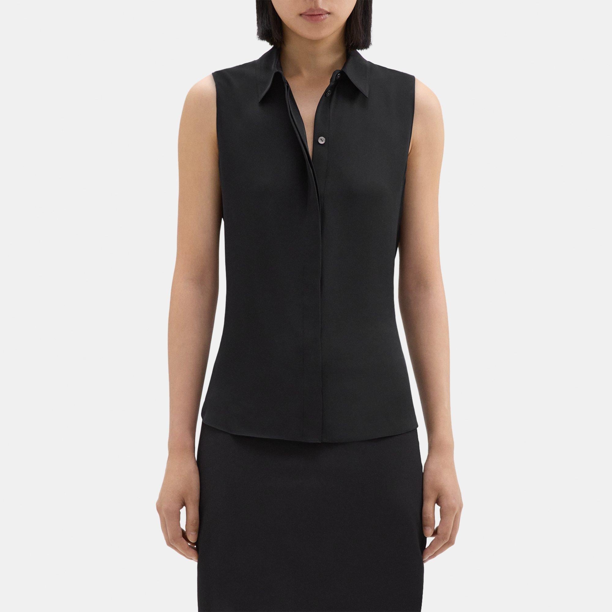 Theory Fitted Sleeveless Shirt in Silk Georgette