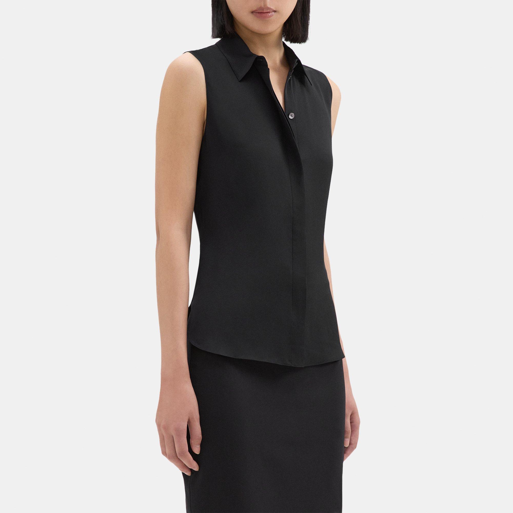 Fitted Sleeveless Shirt in Silk Georgette