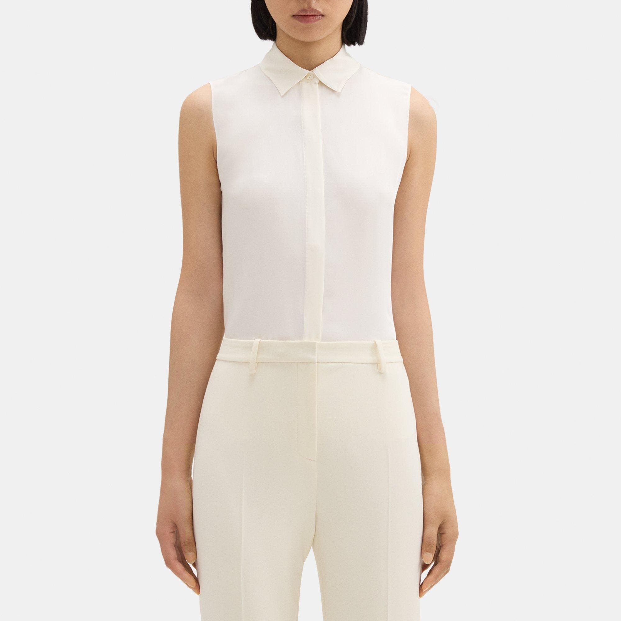 Theory Fitted Sleeveless Shirt in Silk Georgette