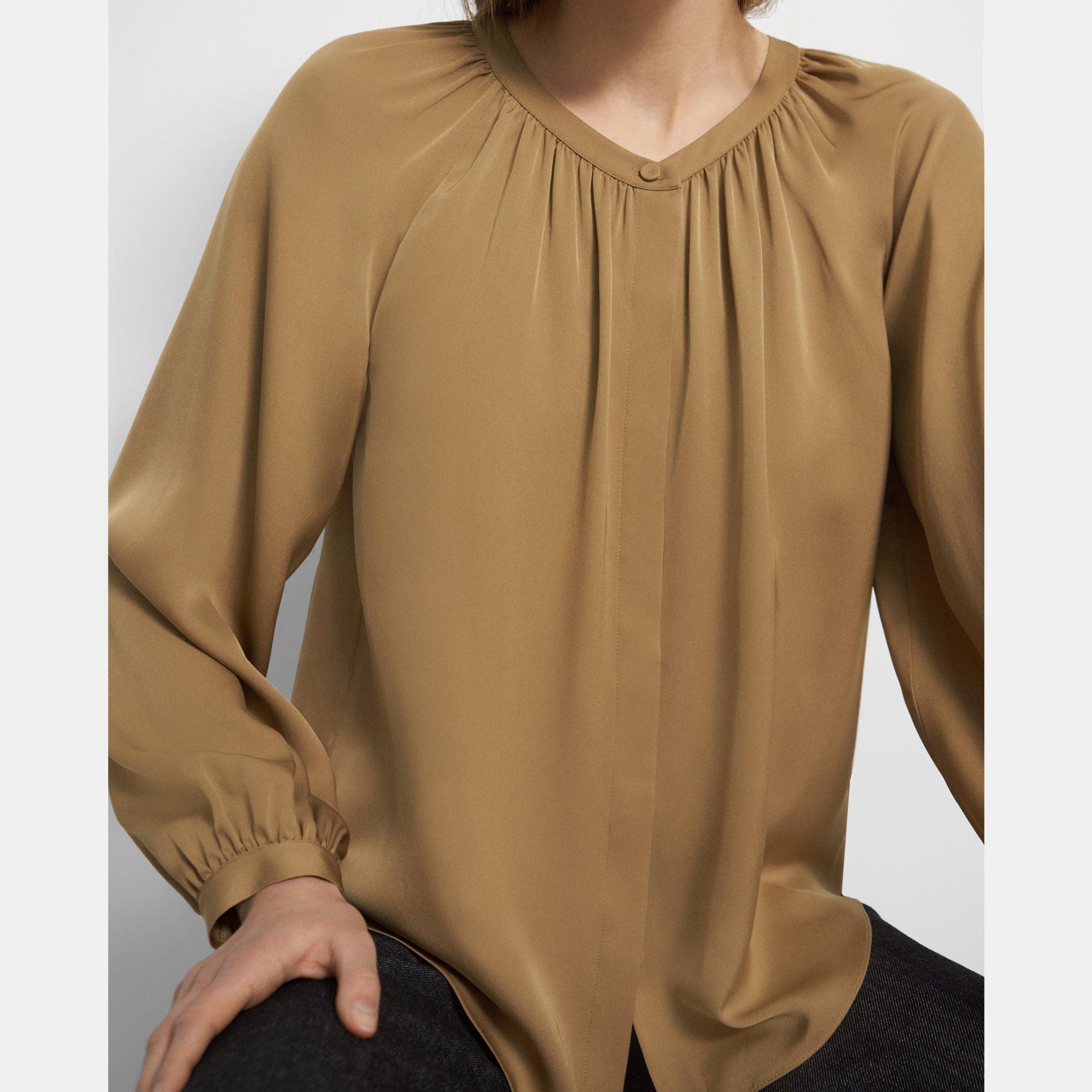 gangpad zoom Bevatten Stretch Silk Gathered Shirt | Theory