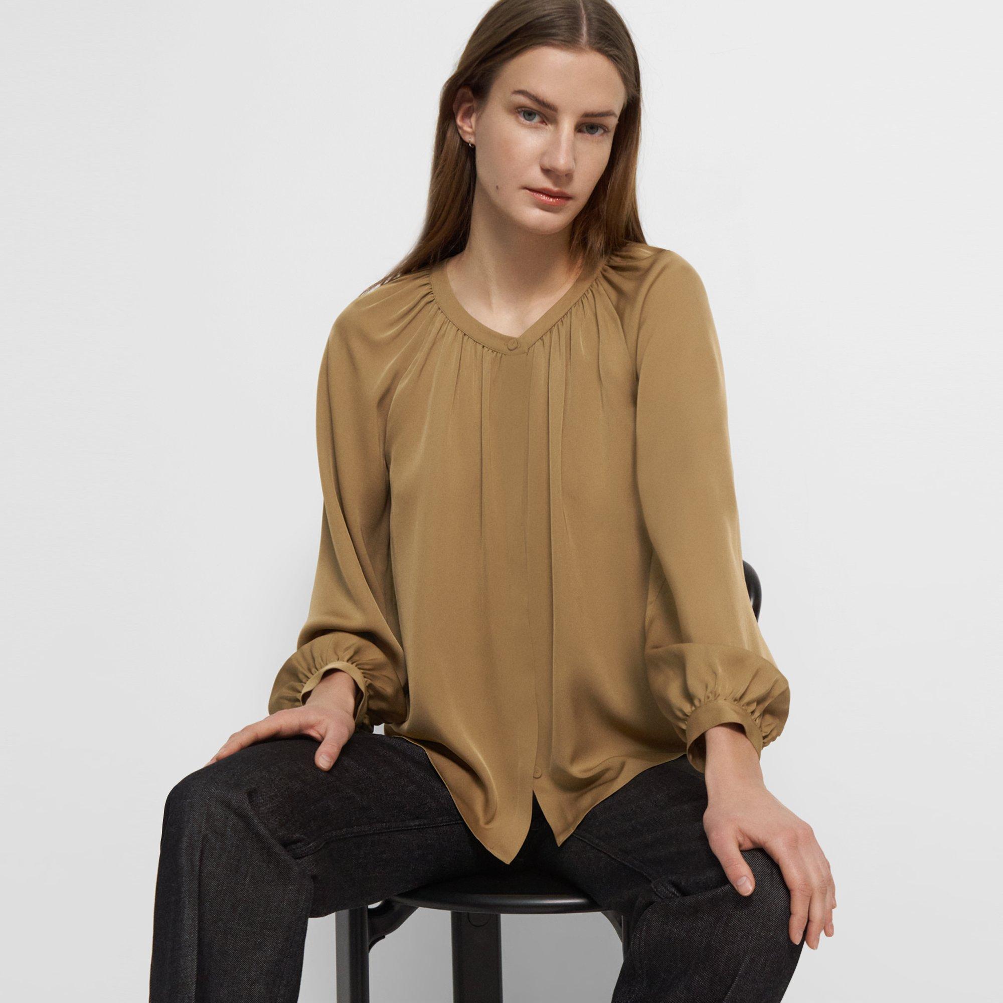 Gathered Shirt in Stretch Silk