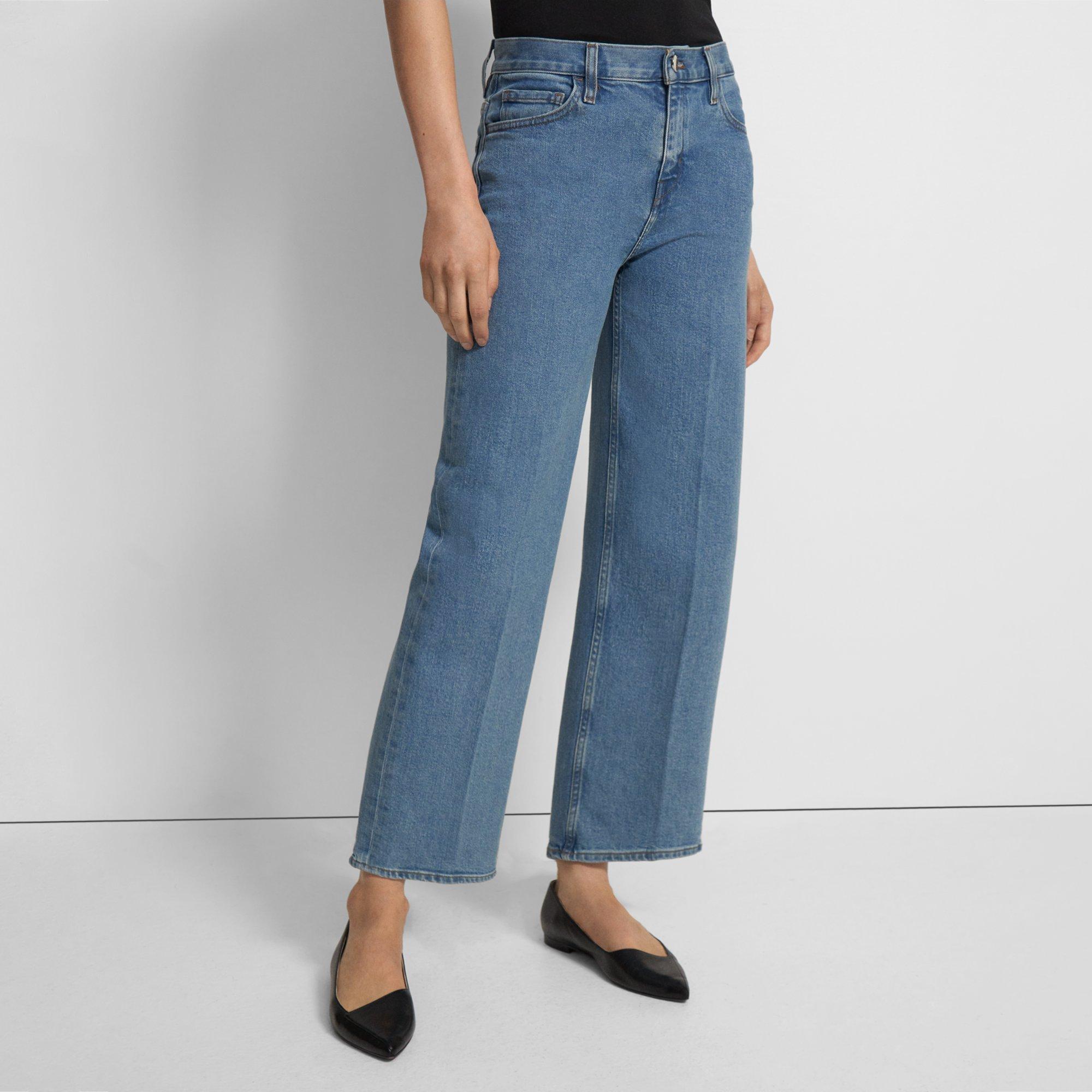 Wide Crop Jean in Washed Denim