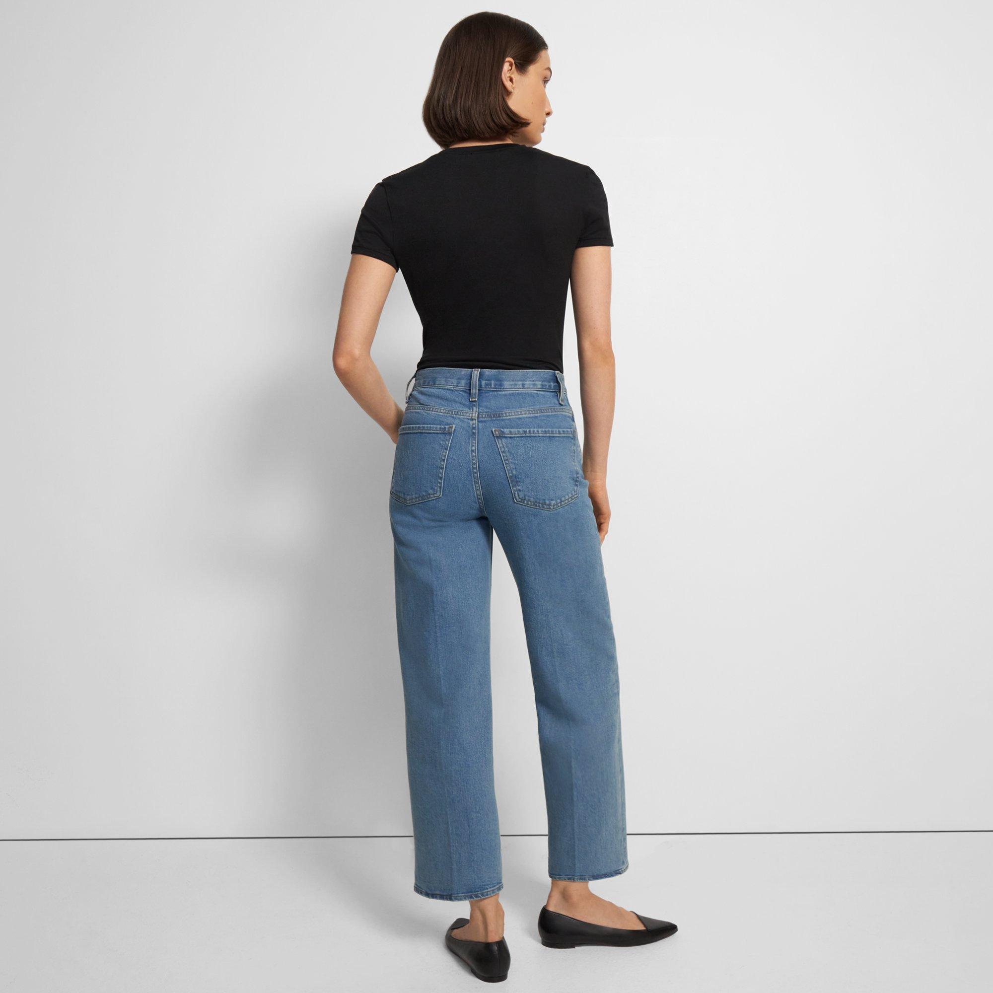 Wide Crop Jean in Washed Denim