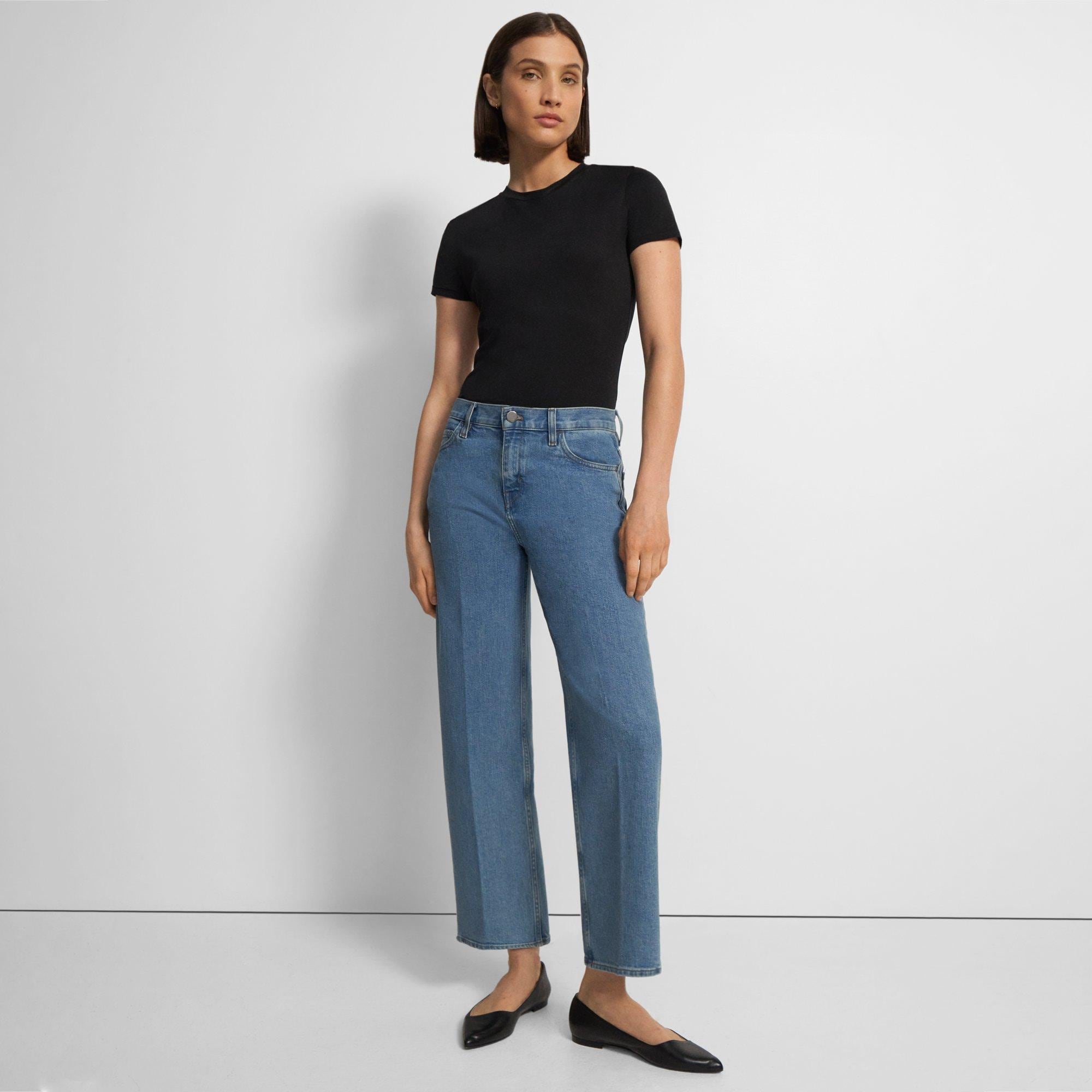 Wide Crop Jean in Washed Denim