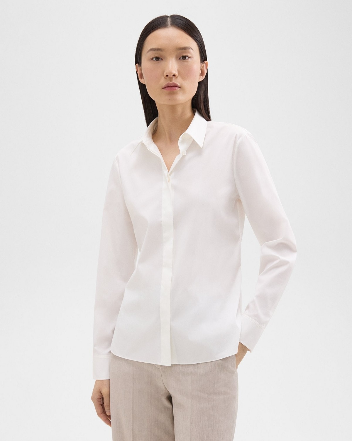 띠어리 셔츠 Theory Fitted Shirt in Good Cotton,WHITE