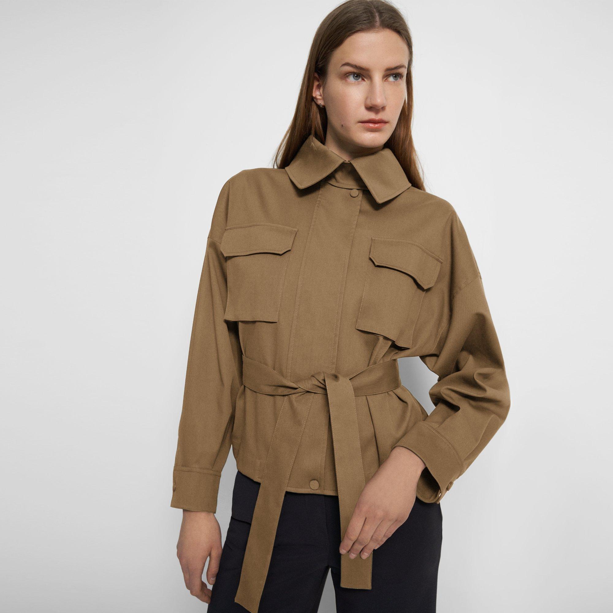 Cotton-Nylon Twill Belted Cargo Jacket | Theory