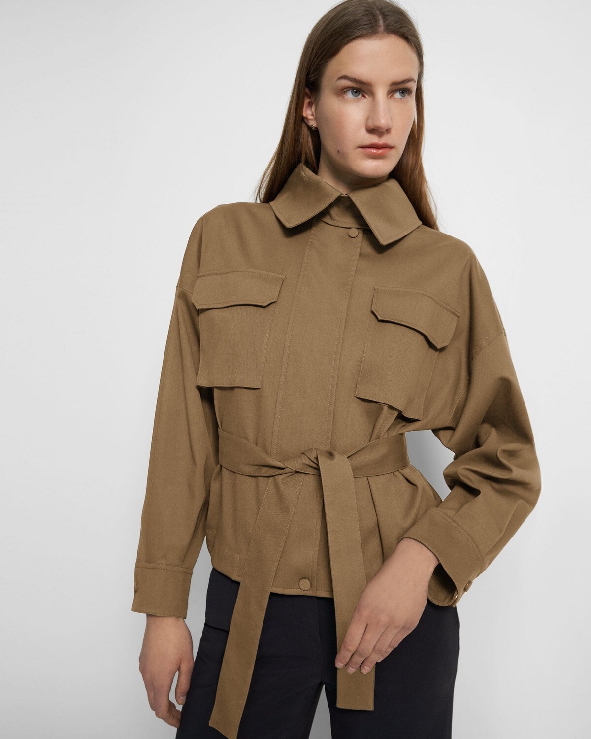 Belted Cargo Jacket in Cotton-Nylon Twill