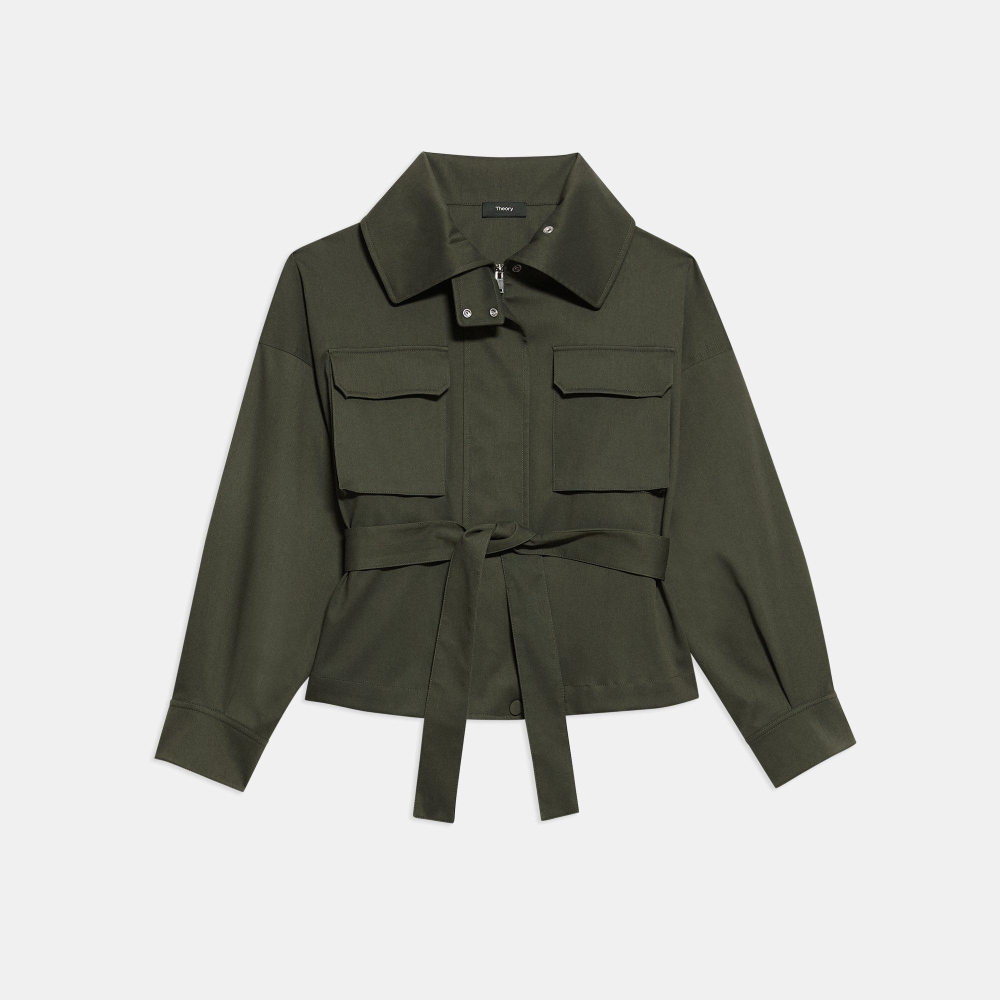 Cotton-Nylon Twill Belted Cargo Jacket | Theory