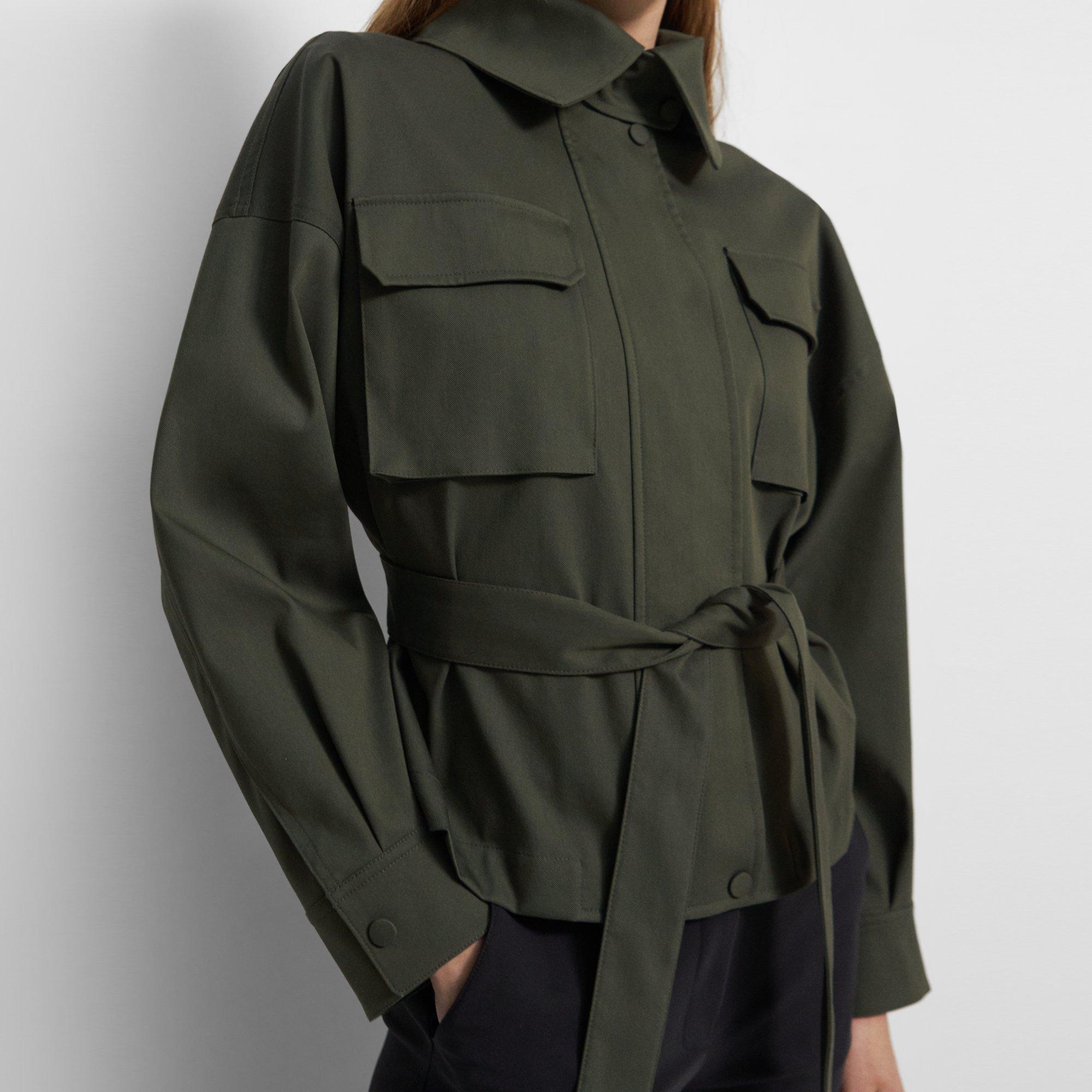 Cotton-Nylon Twill Belted Cargo Jacket | Theory