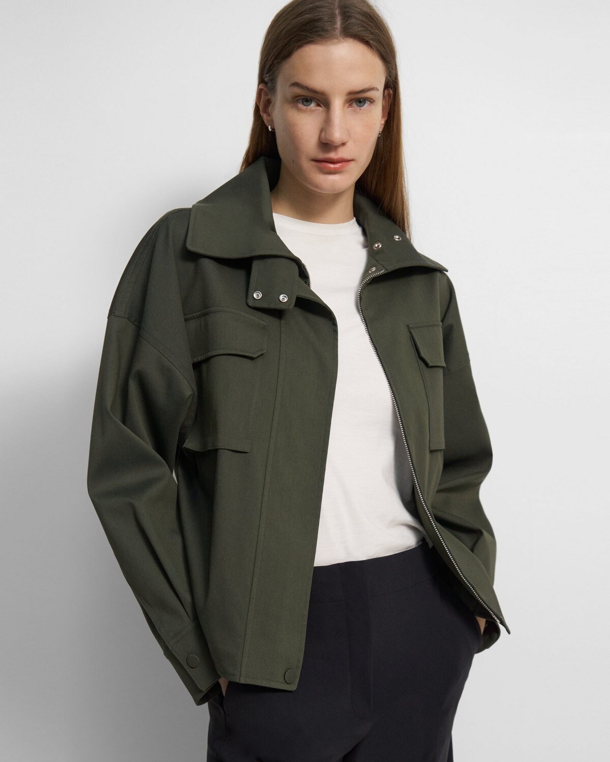 Belted Cargo Jacket in Cotton-Nylon Twill