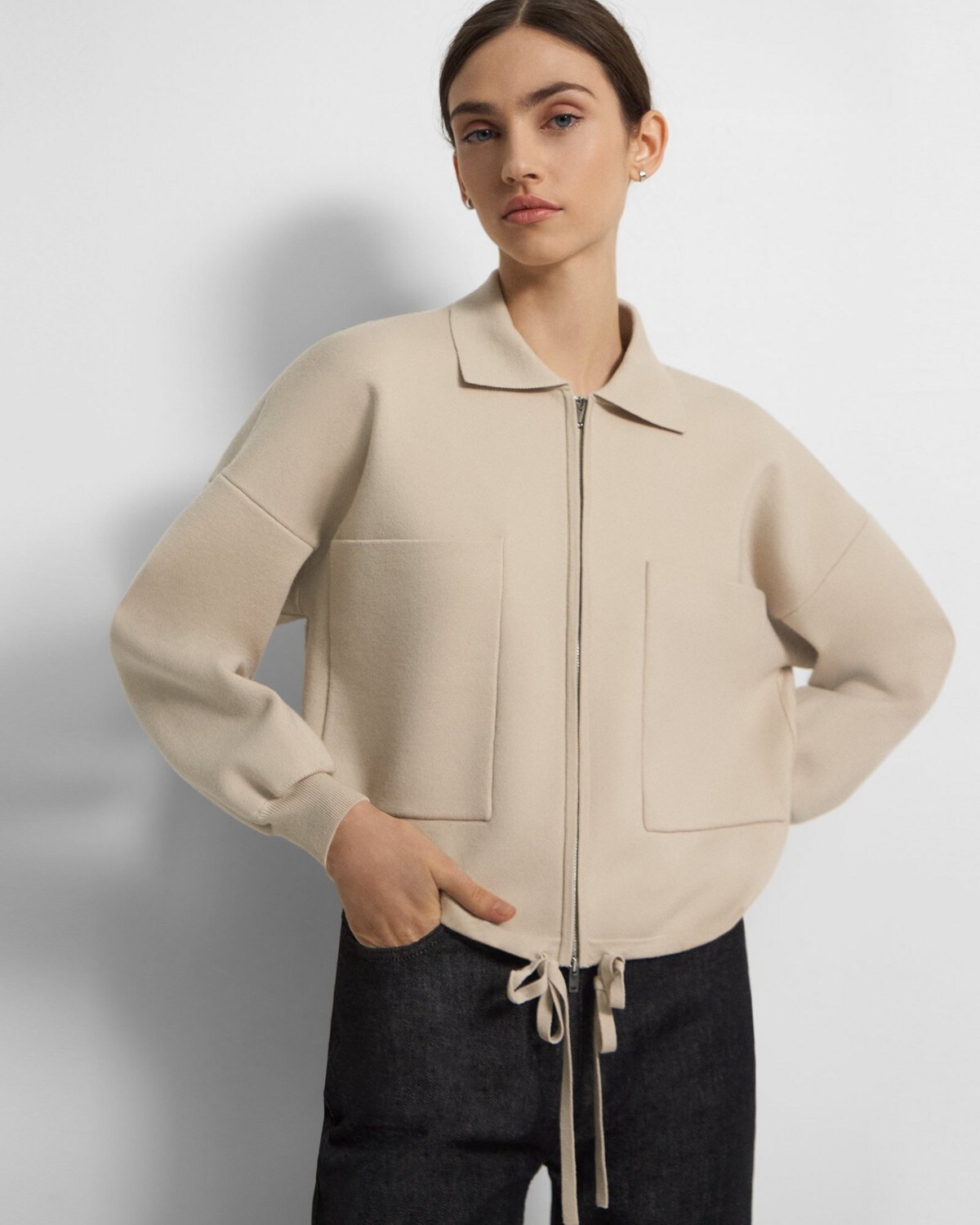 Cropped Zip Jacket in Fine Merino Wool
