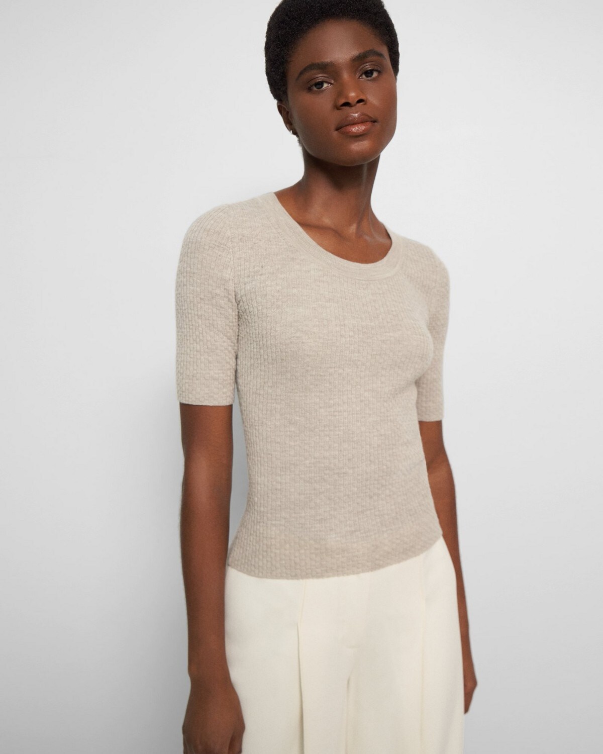 띠어리 스쿱넥 스웨터 Theory Leenda Scoop Neck Sweater in Regal Wool,CLASSIC KHAKI