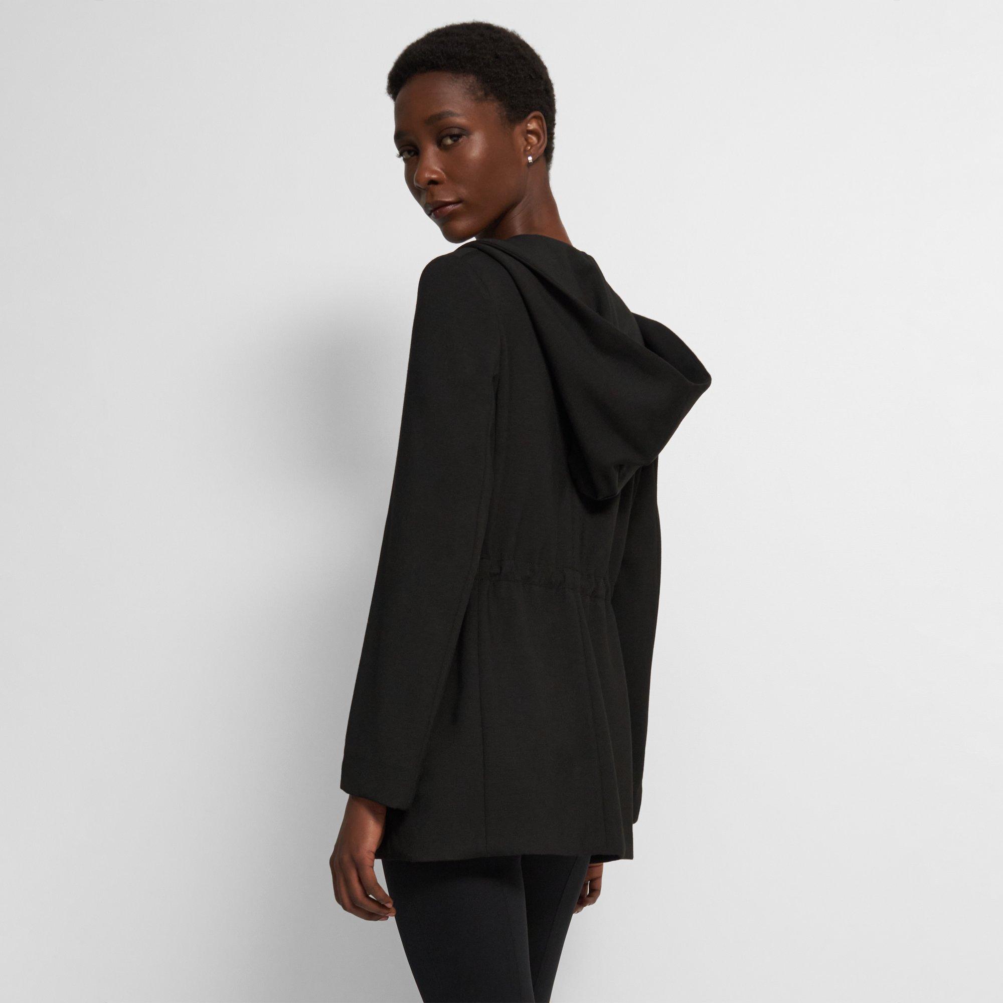 Black Double-Knit Jersey Hooded Drape Jacket | Theory