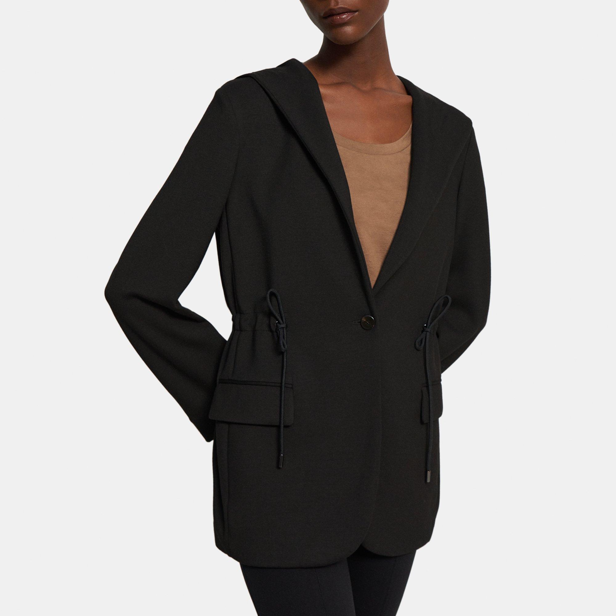 Hooded Drape Jacket in Double-Knit Jersey  Drape jacket, Knit jersey,  Blazer outfits for women