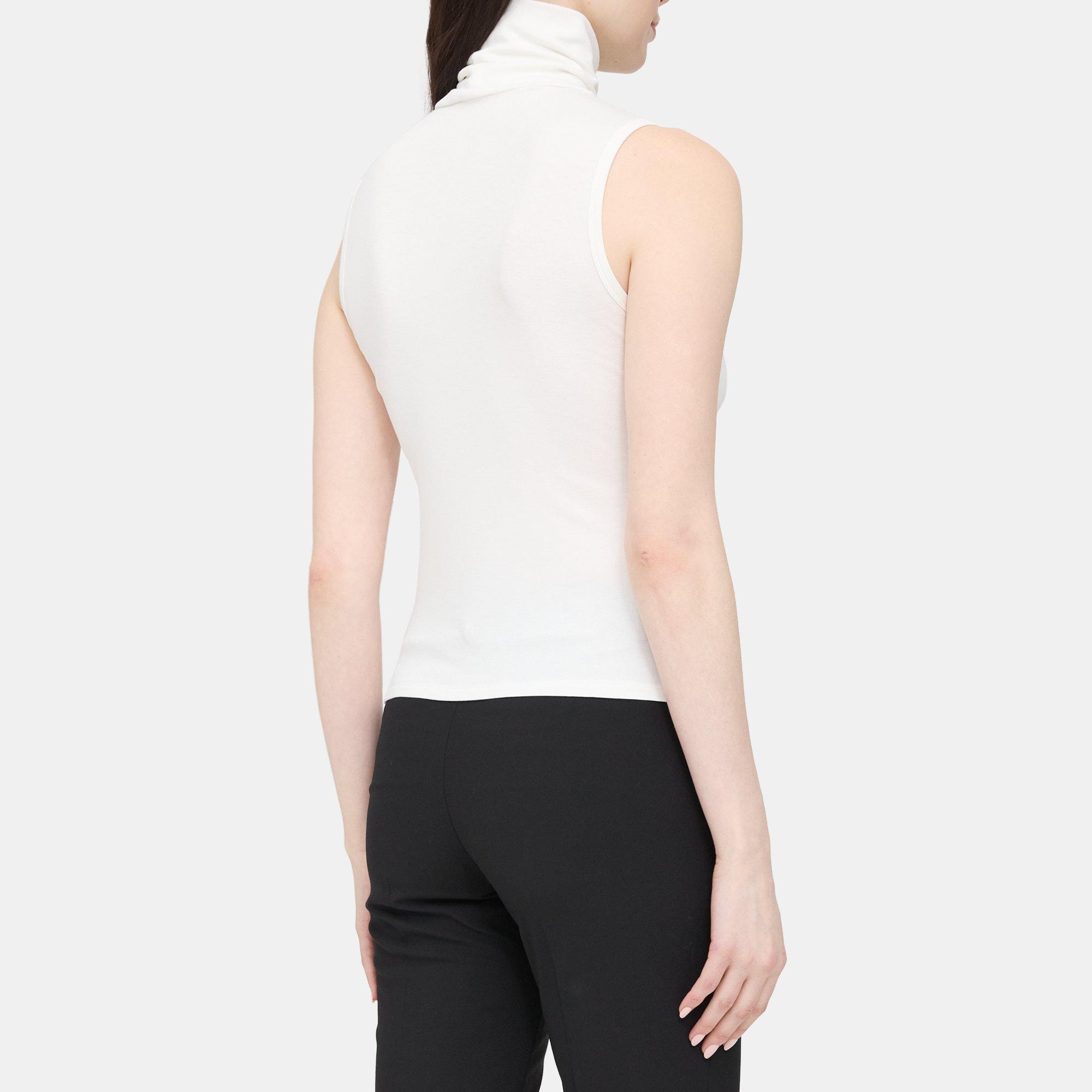 Sleeveless Turtleneck Top in Rib Knit Viscose