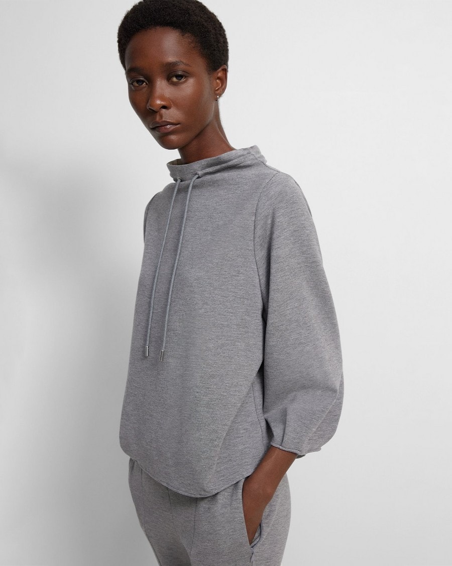 Drawstring Pullover in Double-Knit Jersey