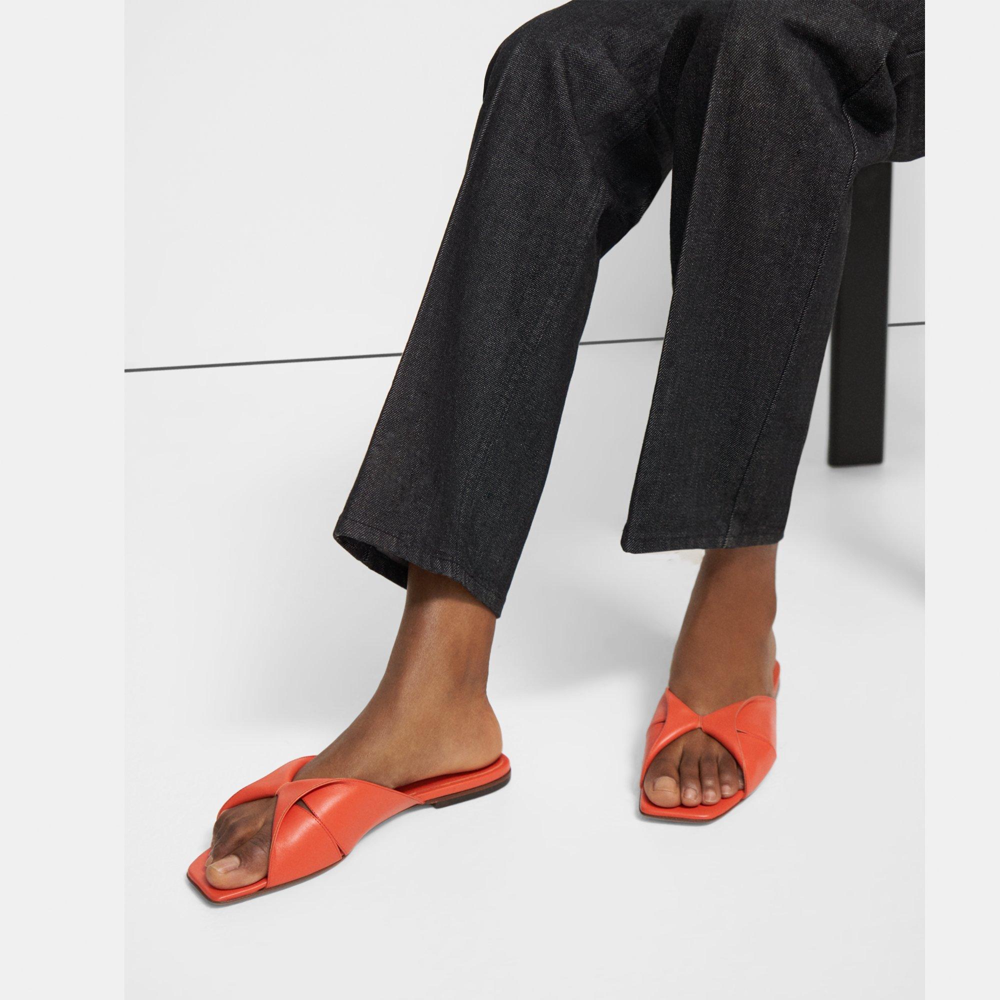 띠어리 Theory Twisted Sandal in Leather,TANGERINE