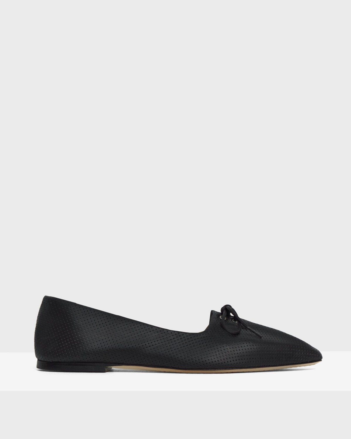 Pleated Ballet Flat in Perforated Leather