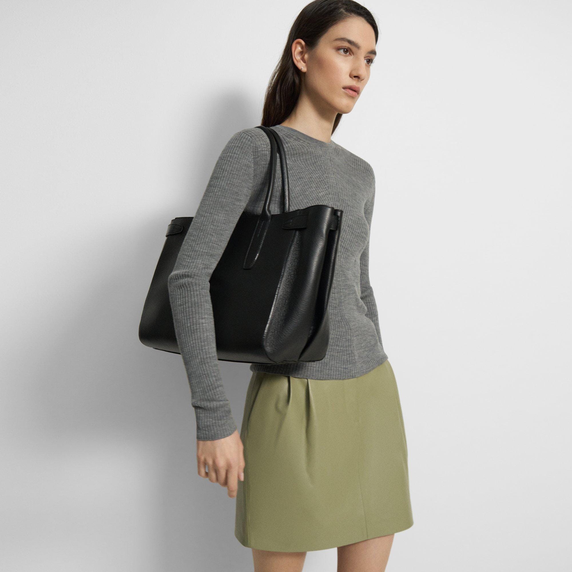 Leather Pleated Carryall | Theory