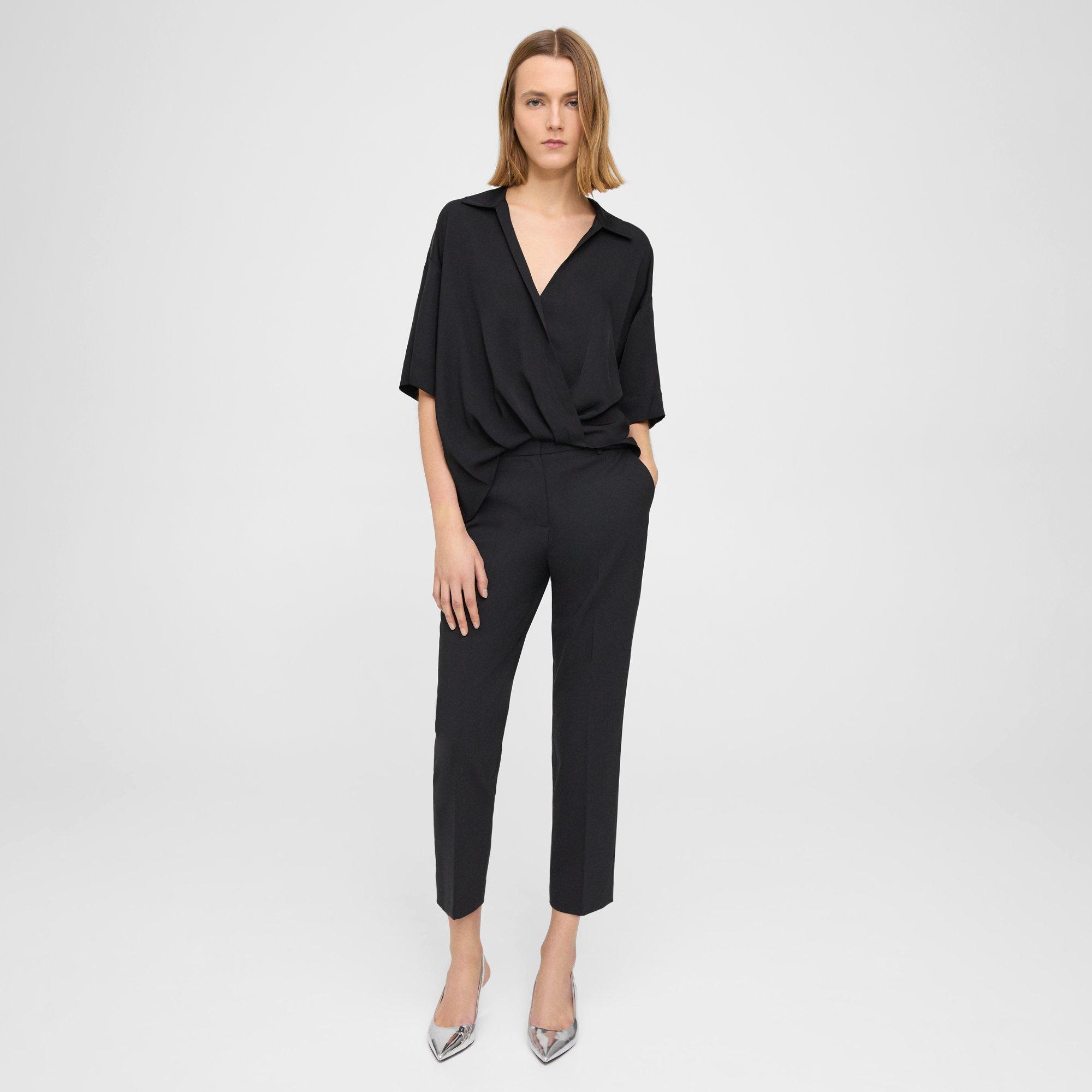Black Silk Georgette Twist Blouse | Theory