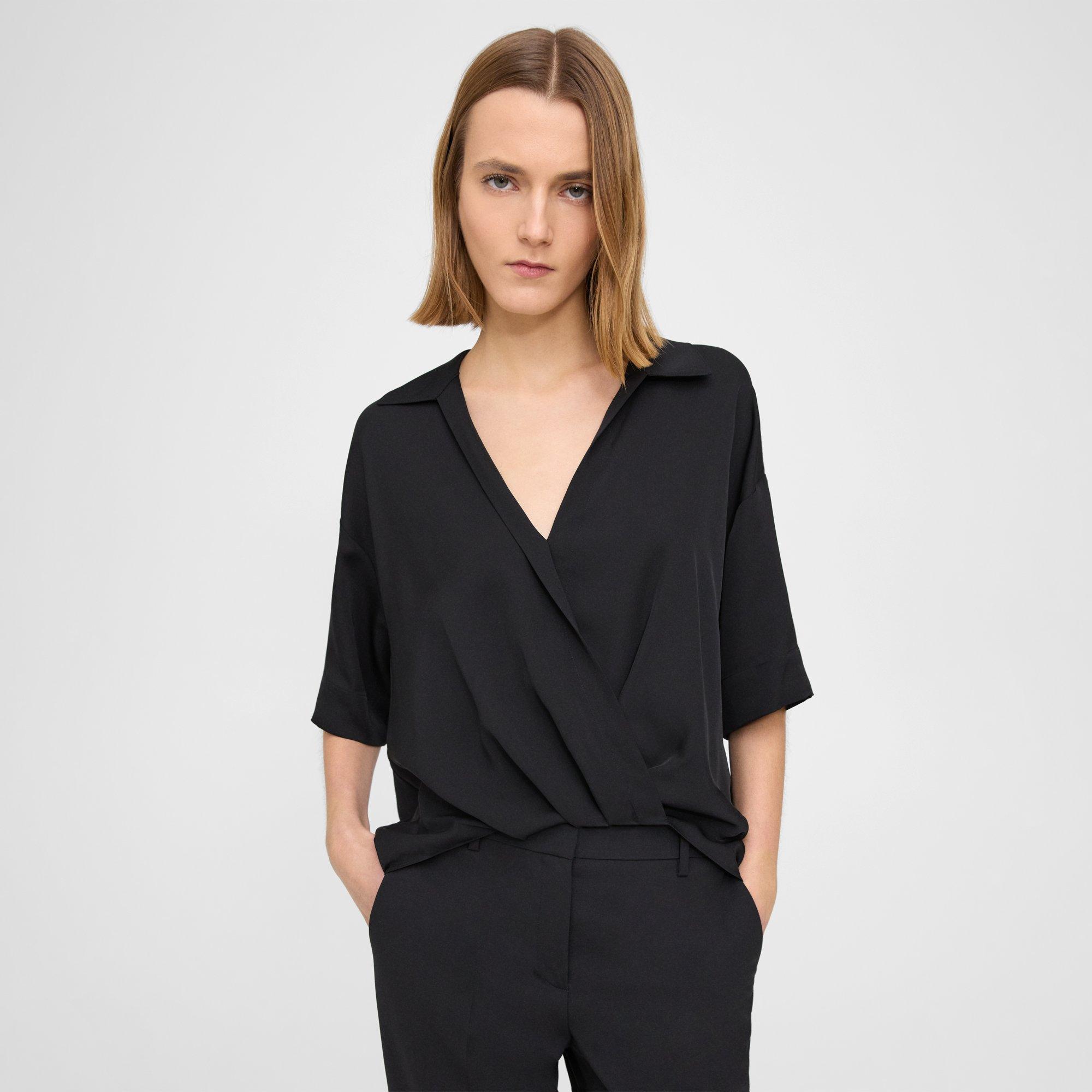 Theory Women's Long-Sleeve Twist Blouse, Black, 12 at Amazon