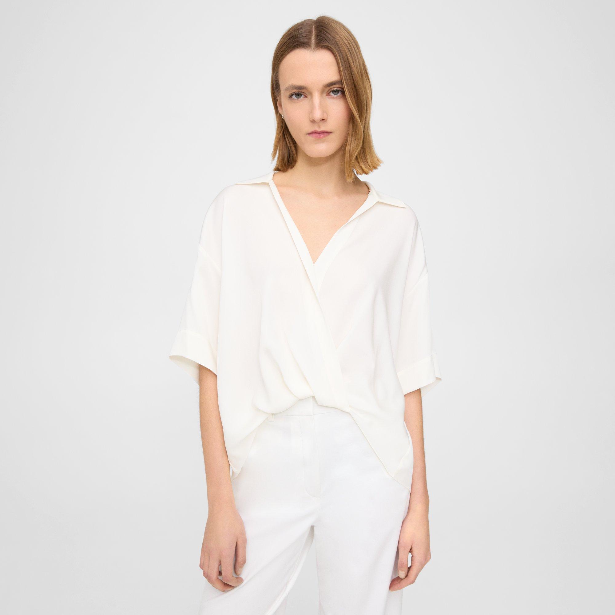 White Silk Georgette Twist Blouse | Theory