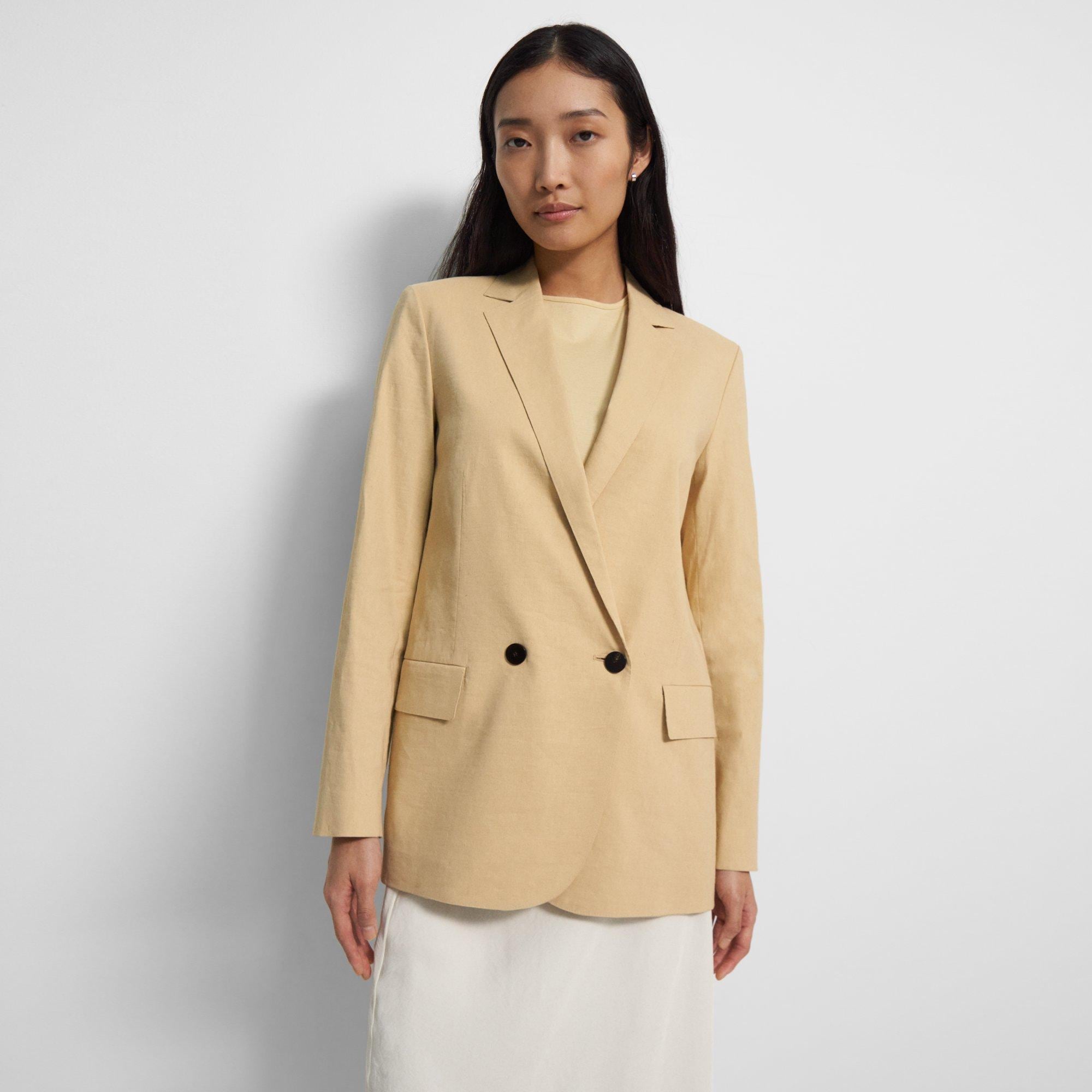 Stretch Linen Double-Breasted Blazer | Theory Outlet