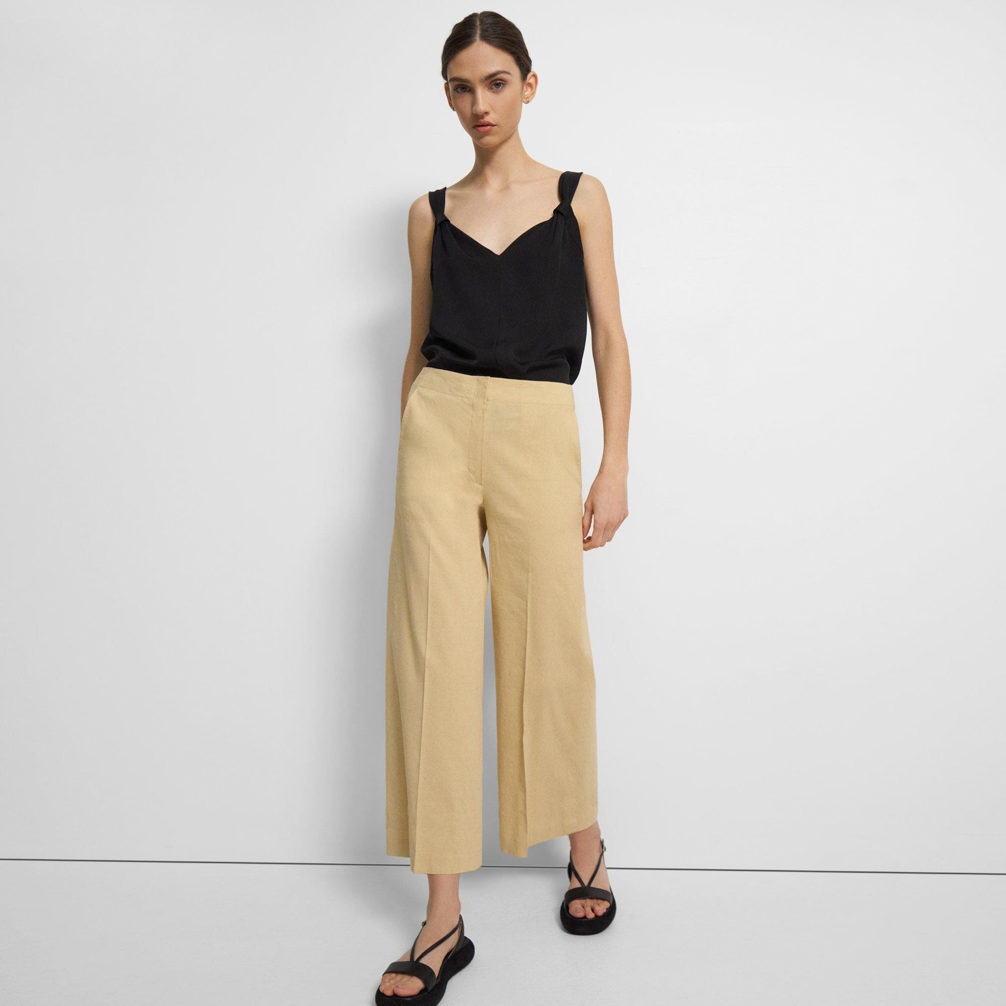 Theory Low Rise Wide Leg Linen Pants