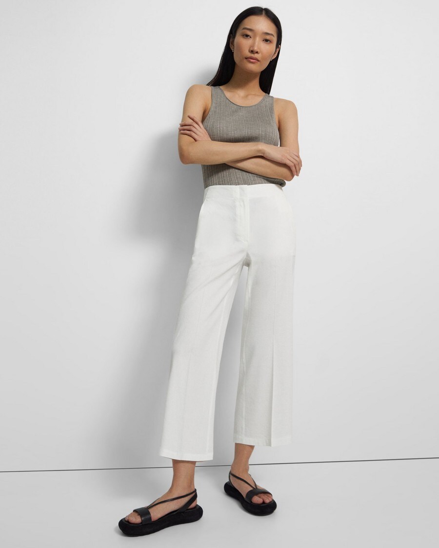 Wide Crop Pant in Stretch Linen