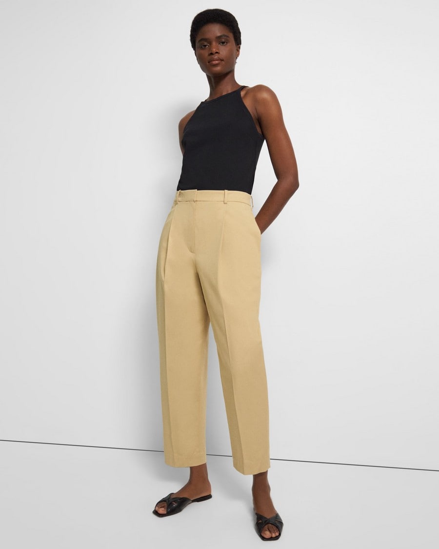 Pleated Carrot Pant in Stretch Cotton Twill