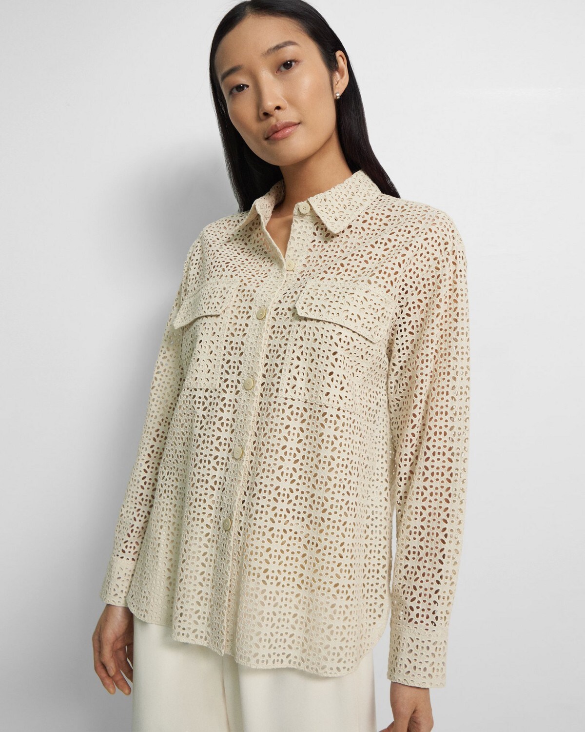 Patch Pocket Shirt in Cotton Eyelet