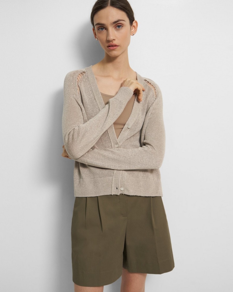 Hanelee Cropped Cardigan in Knit Linen