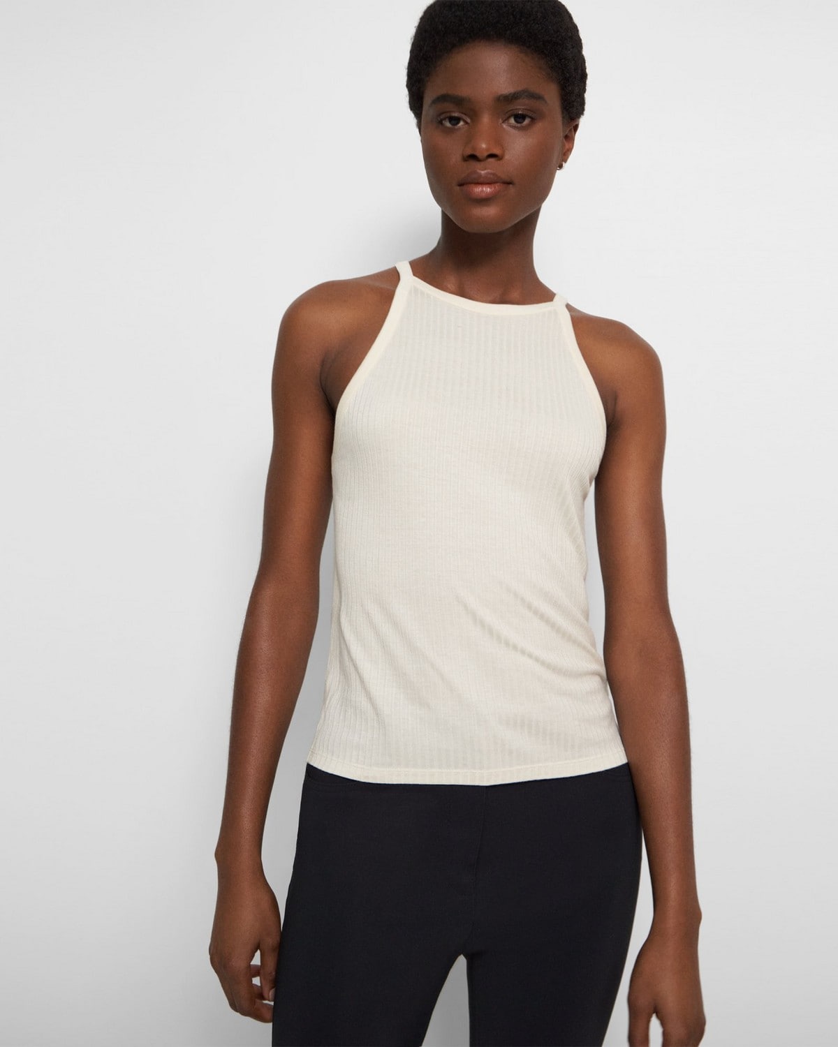 Cropped Halter Tank in Ribbed Knit