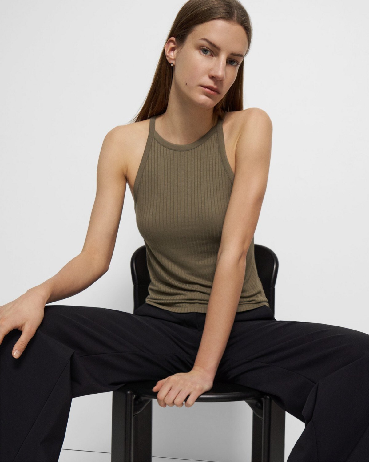 Cropped Halter Tank in Ribbed Knit