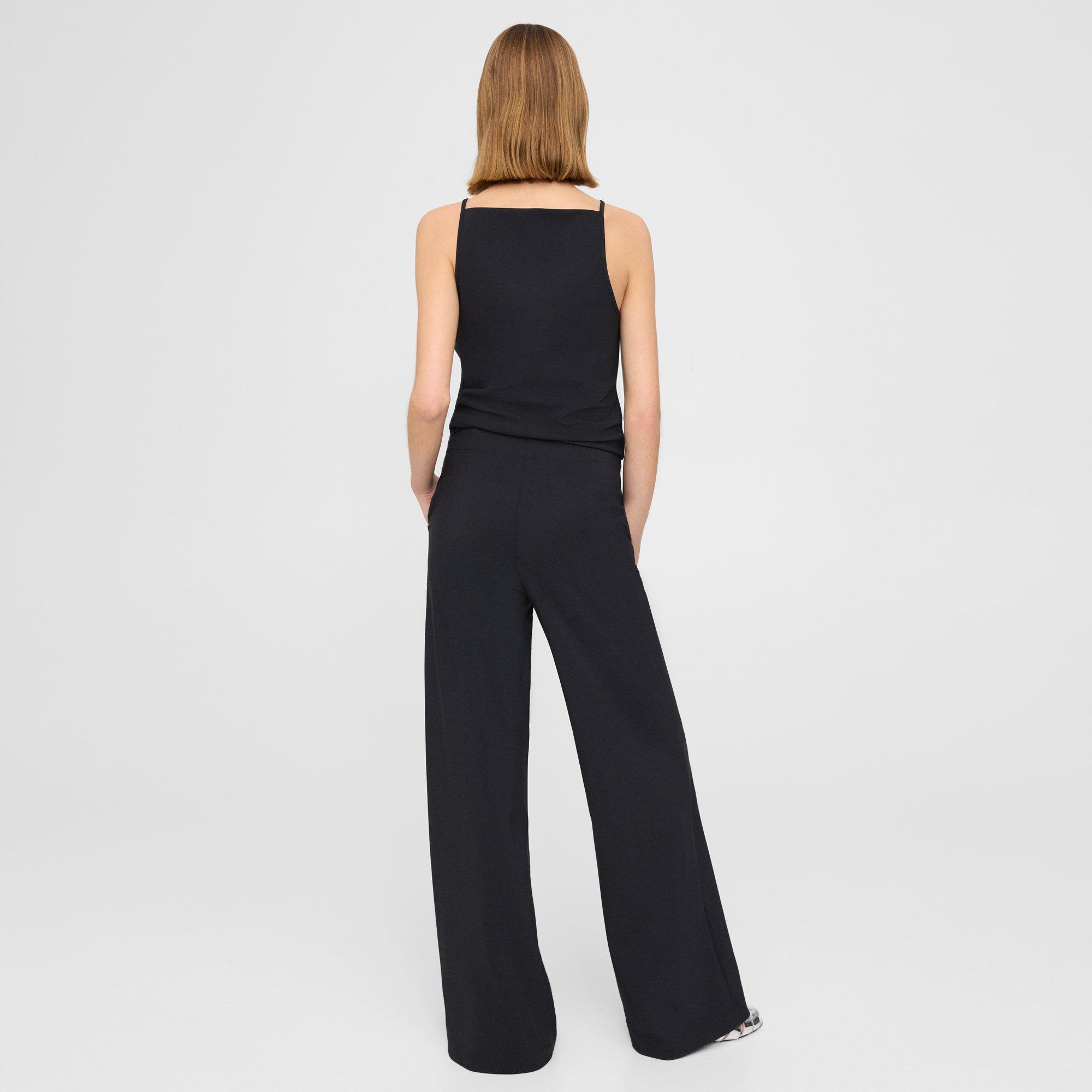 Malibu Belted Ponte High Waist Wide Leg Trouser Pant Black