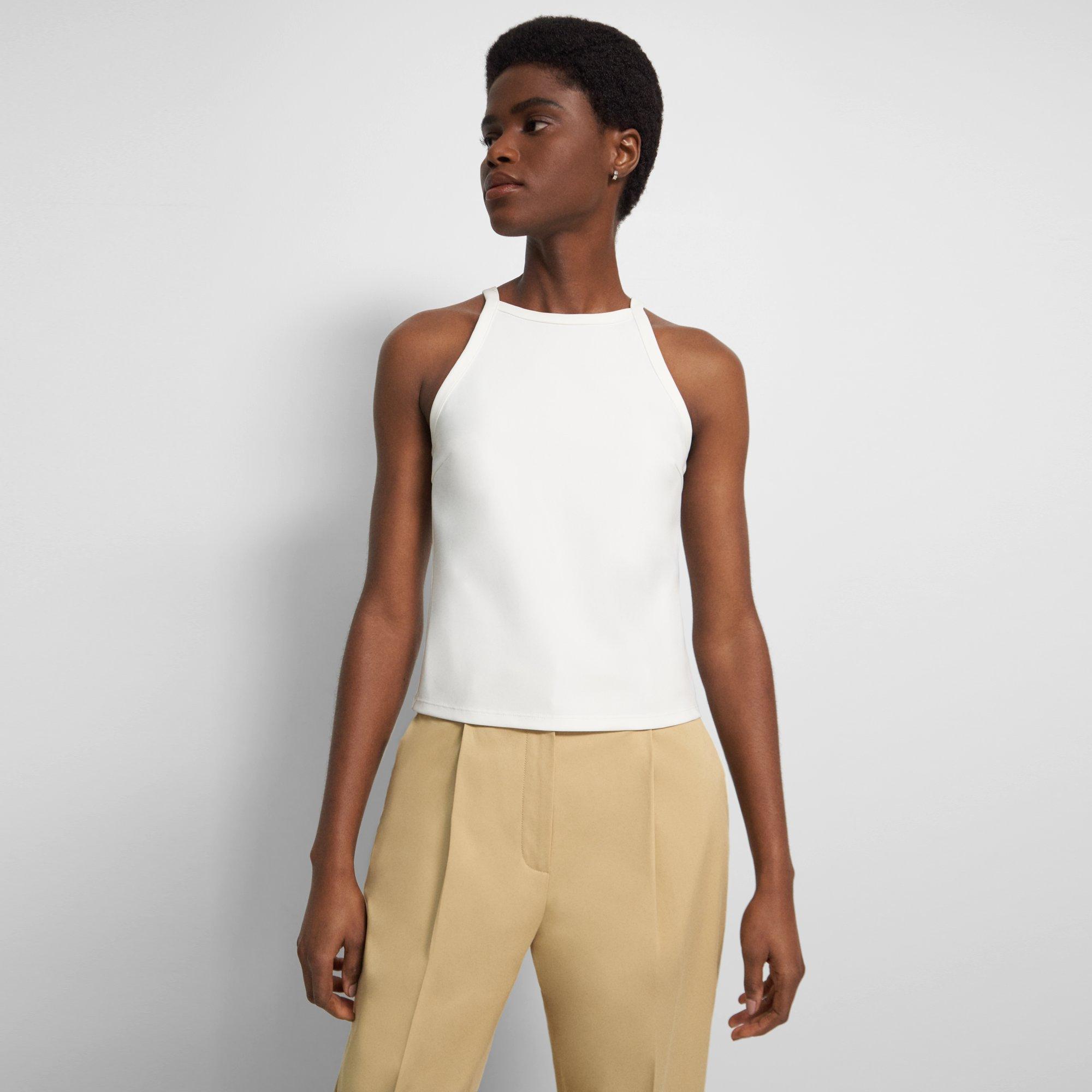 Cropped Halter Tank in Precision Ponte