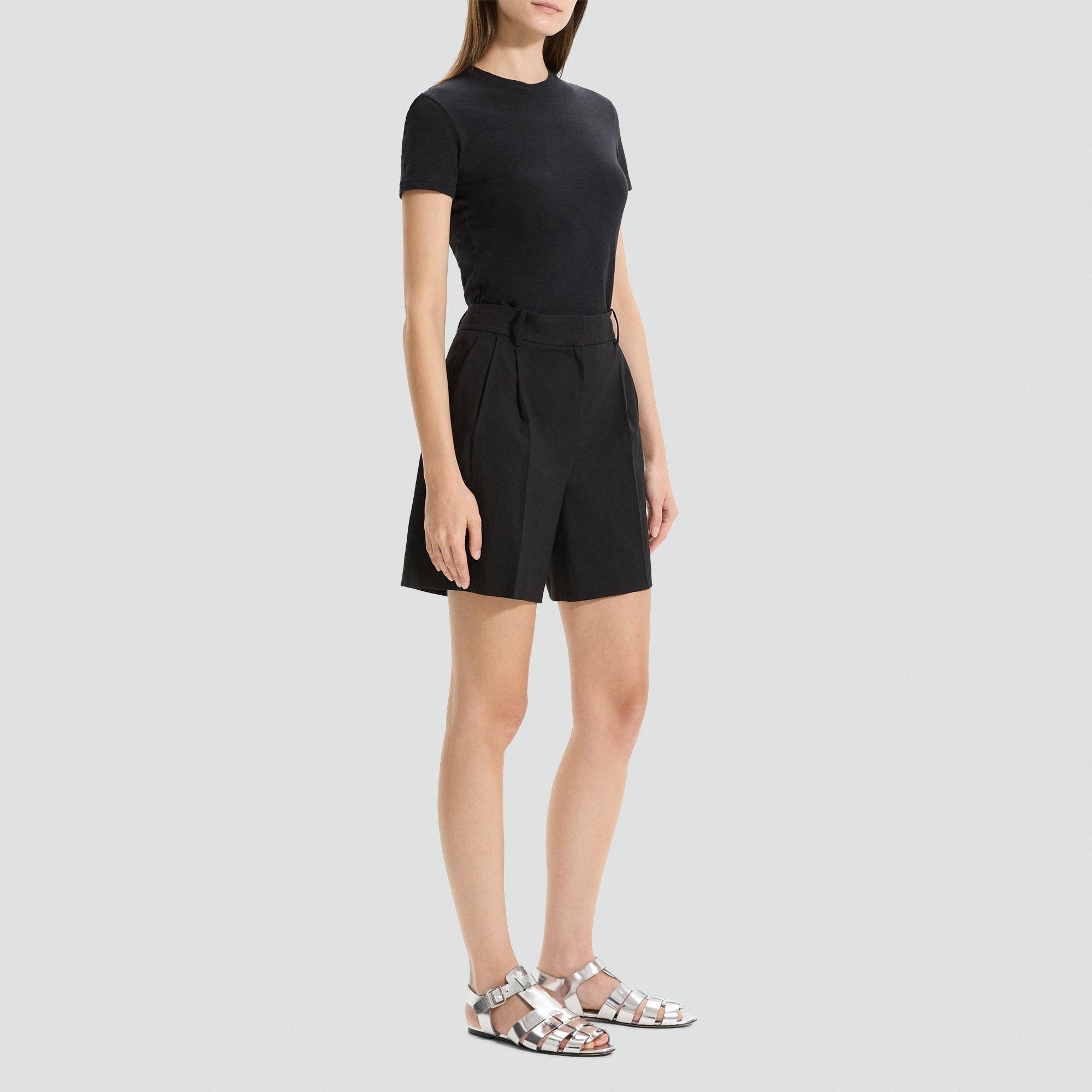 Pleated Short in Stretch Linen