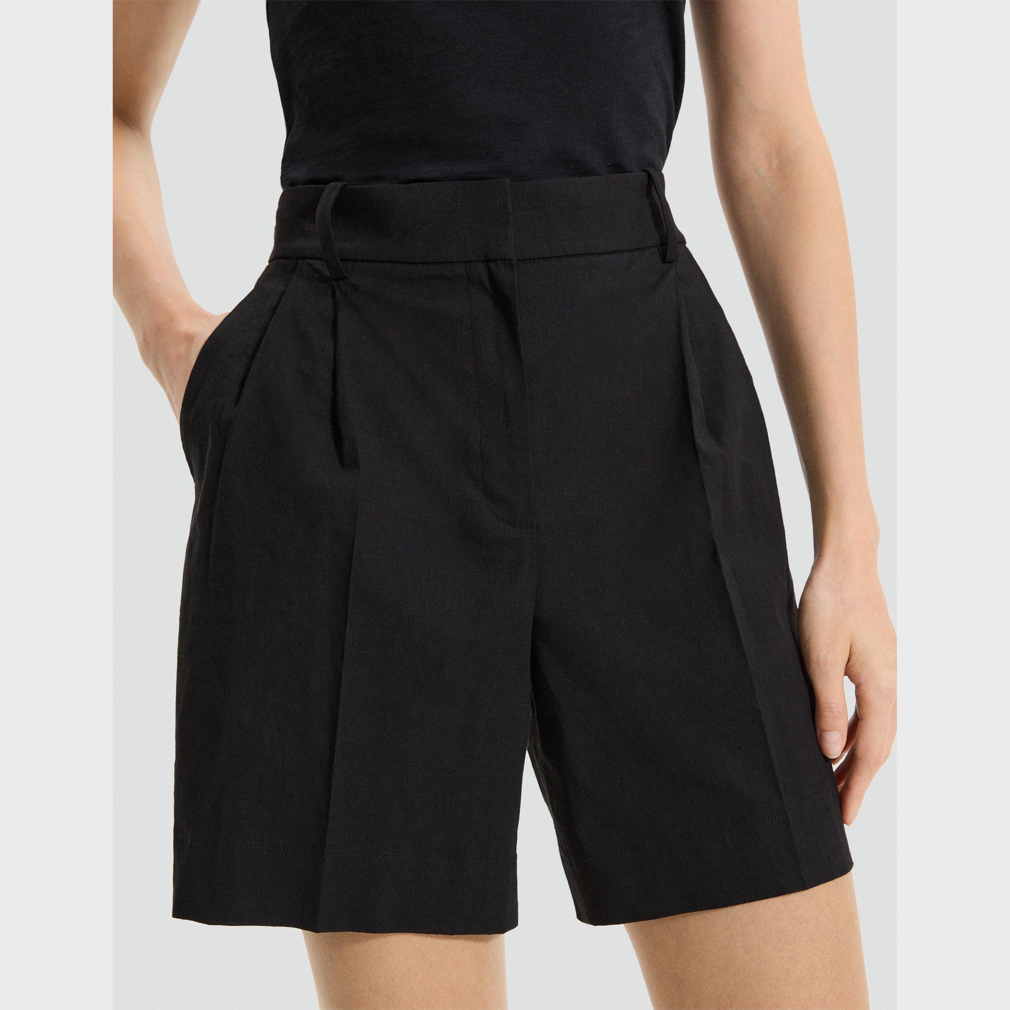 Pleated Short in Stretch Linen