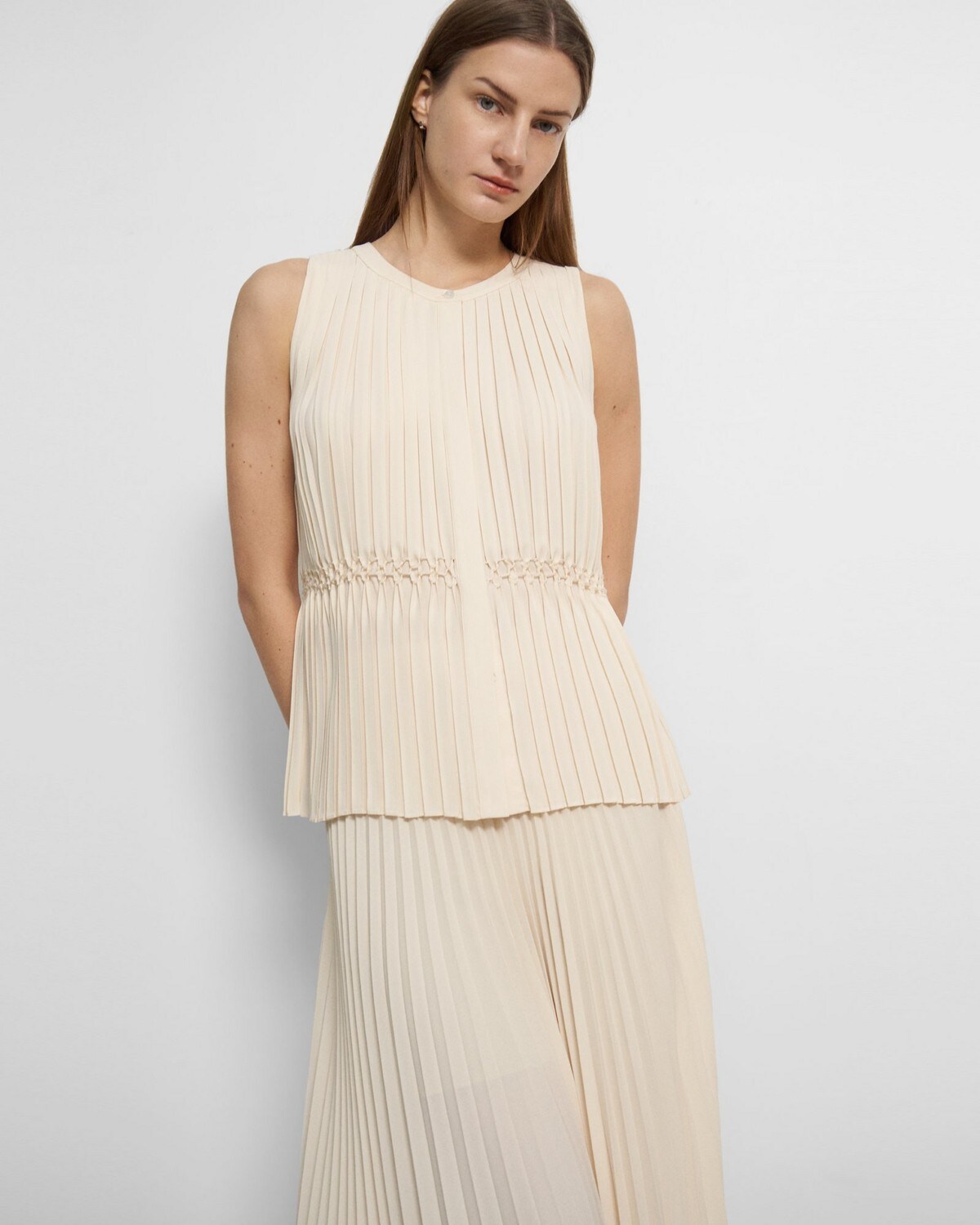 Pleated Sleeveless Top in Recycled Georgette
