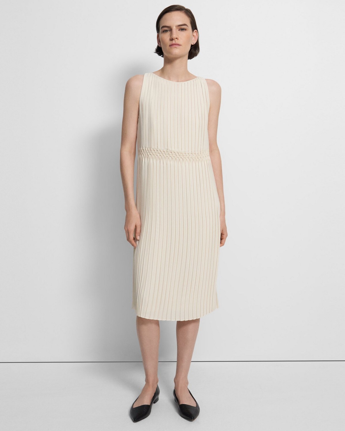 Pleated Sleeveless Dress in Recycled Georgette