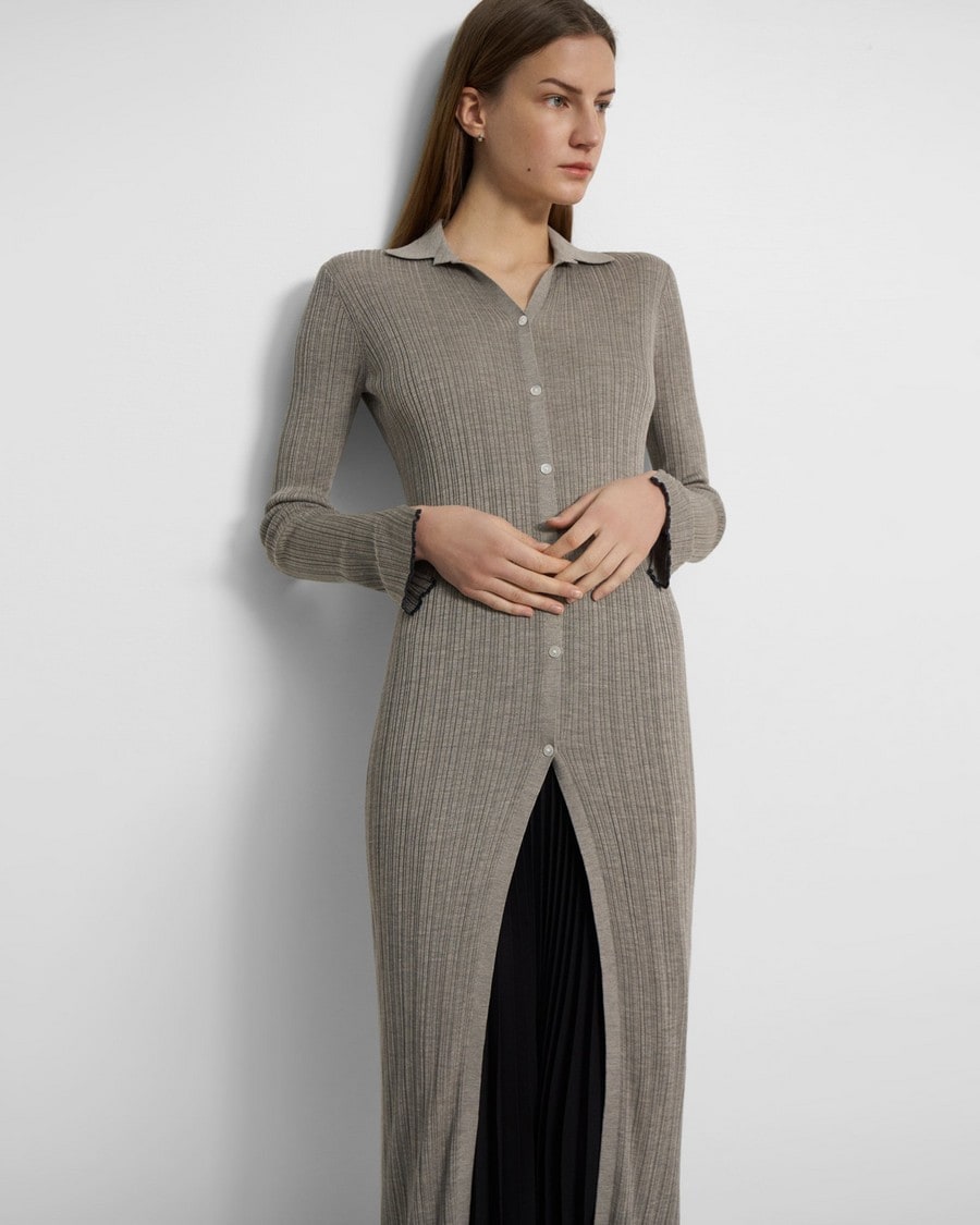Long Ribbed Cardigan in Washable Silk
