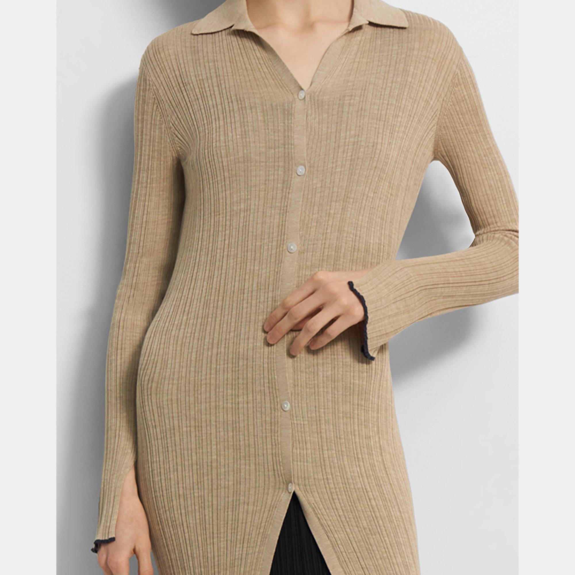 Long Ribbed Cardigan in Washable Silk