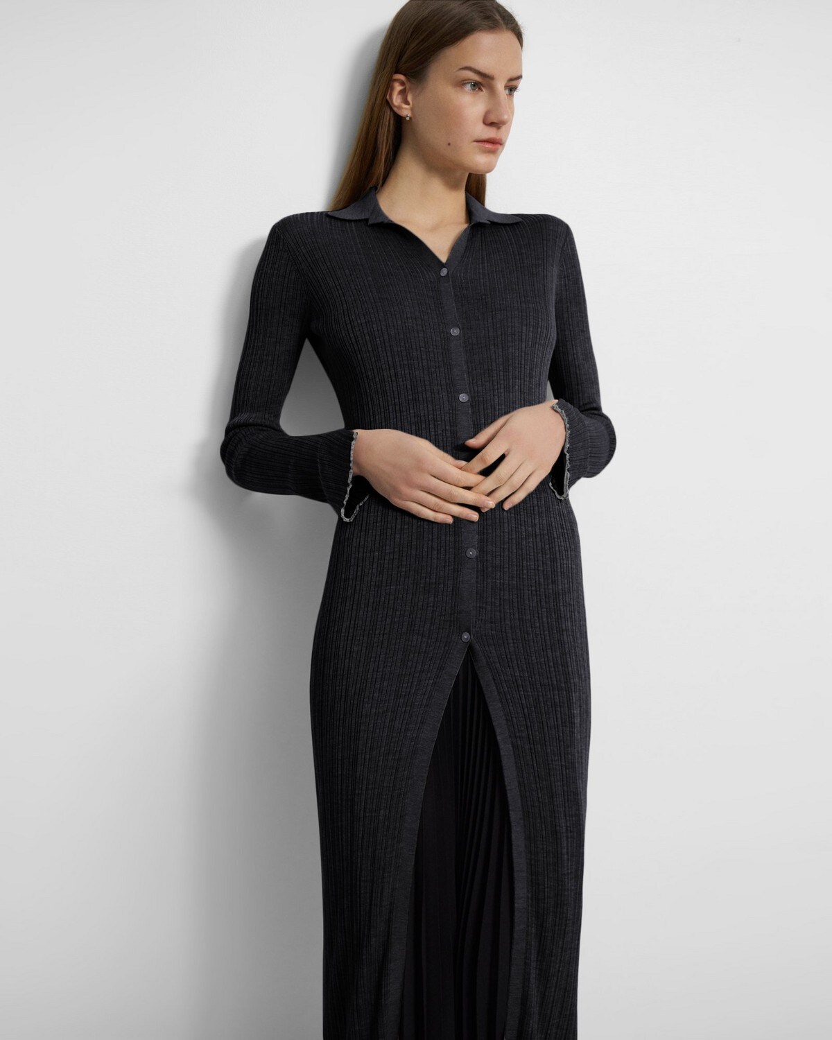 Long Ribbed Cardigan in Washable Silk