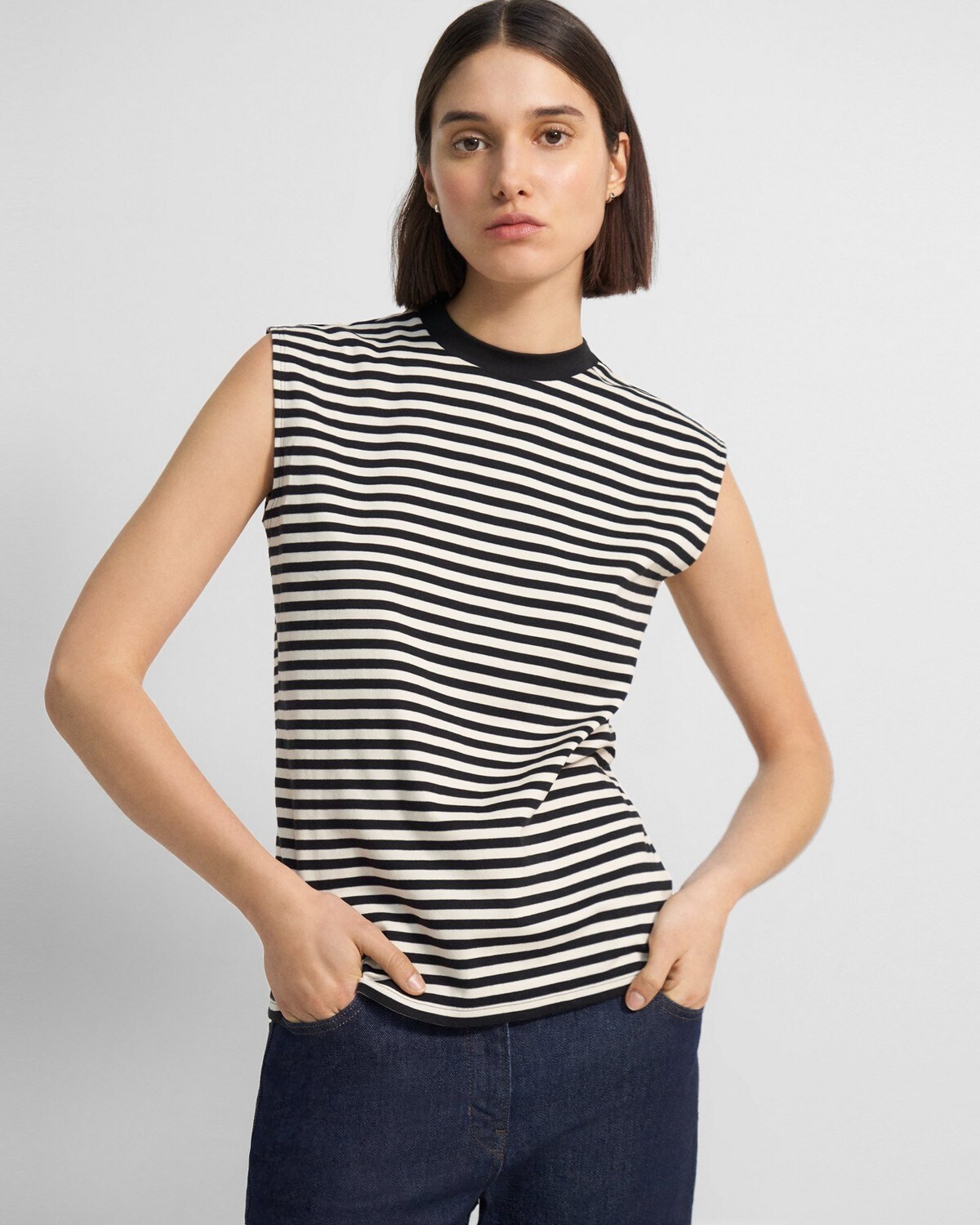 Perfect Cut-Off Tee in Striped Cotton Jersey