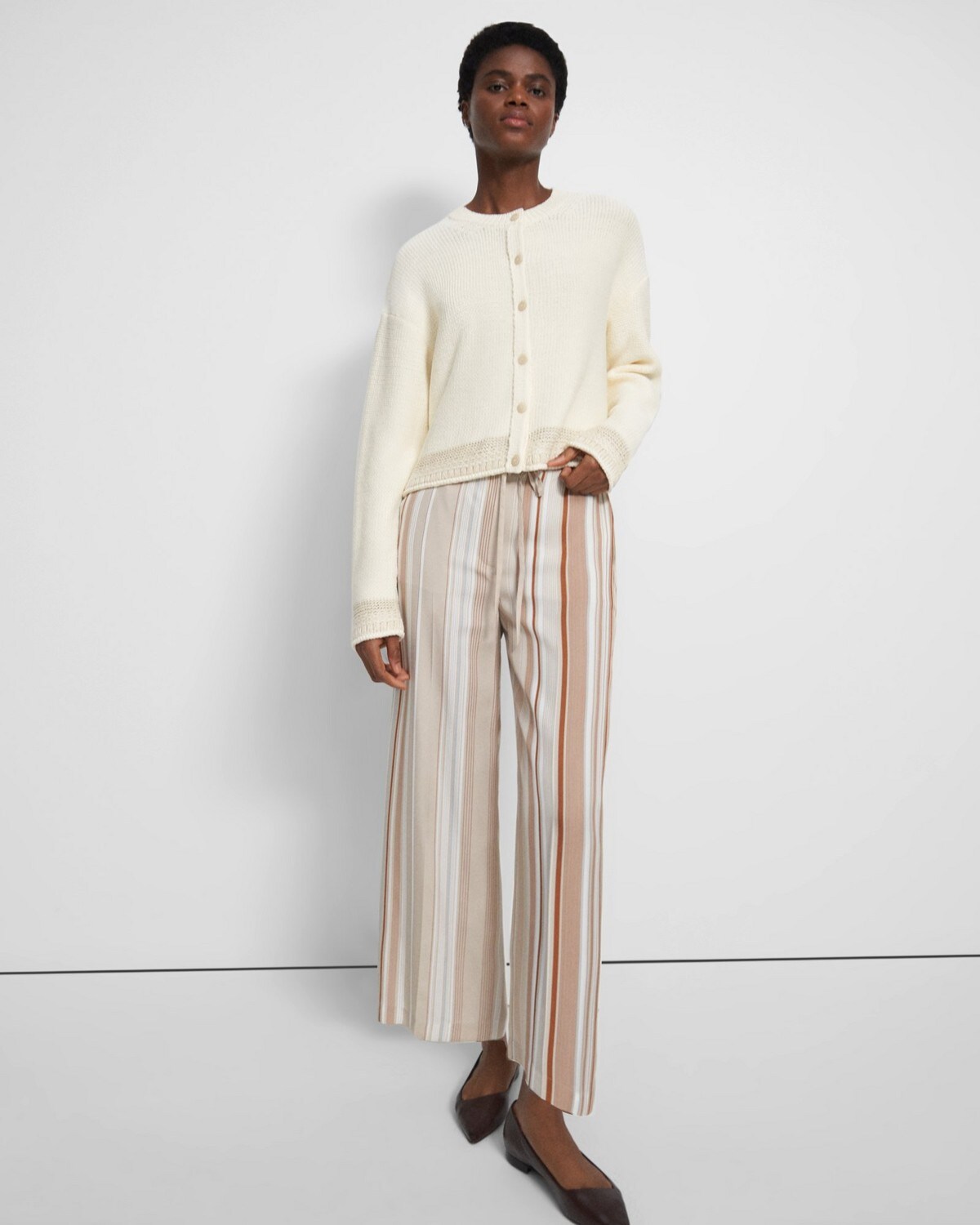 Wide Crop Pant in Striped Twill