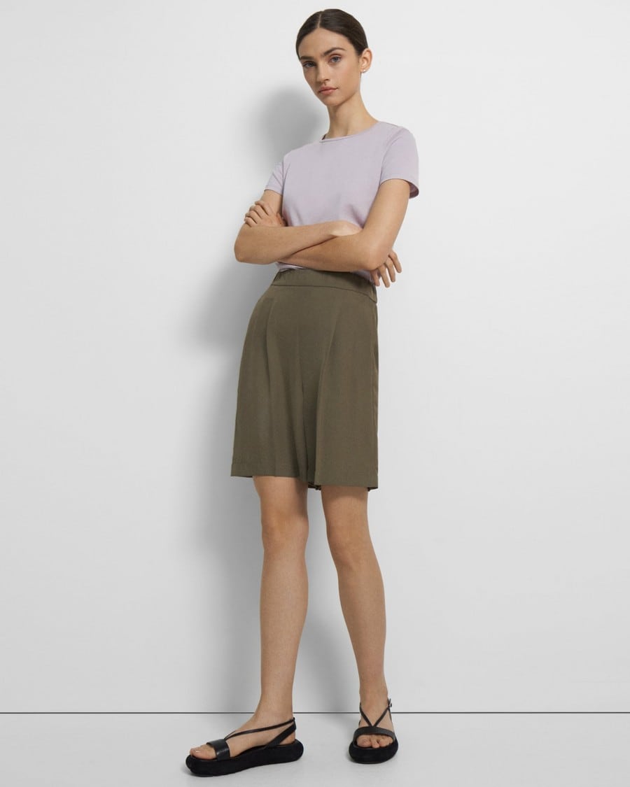 Pleated Pull-On Short in Washed Twill